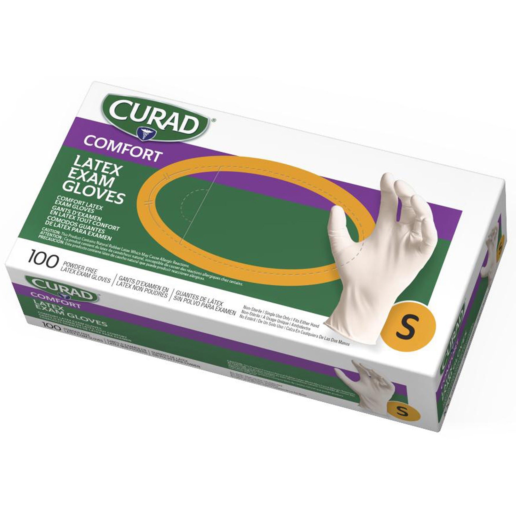 Curad Powder Free Latex Exam Gloves - Small Size - White - Textured - For Healthcare Working - 100 / Box -