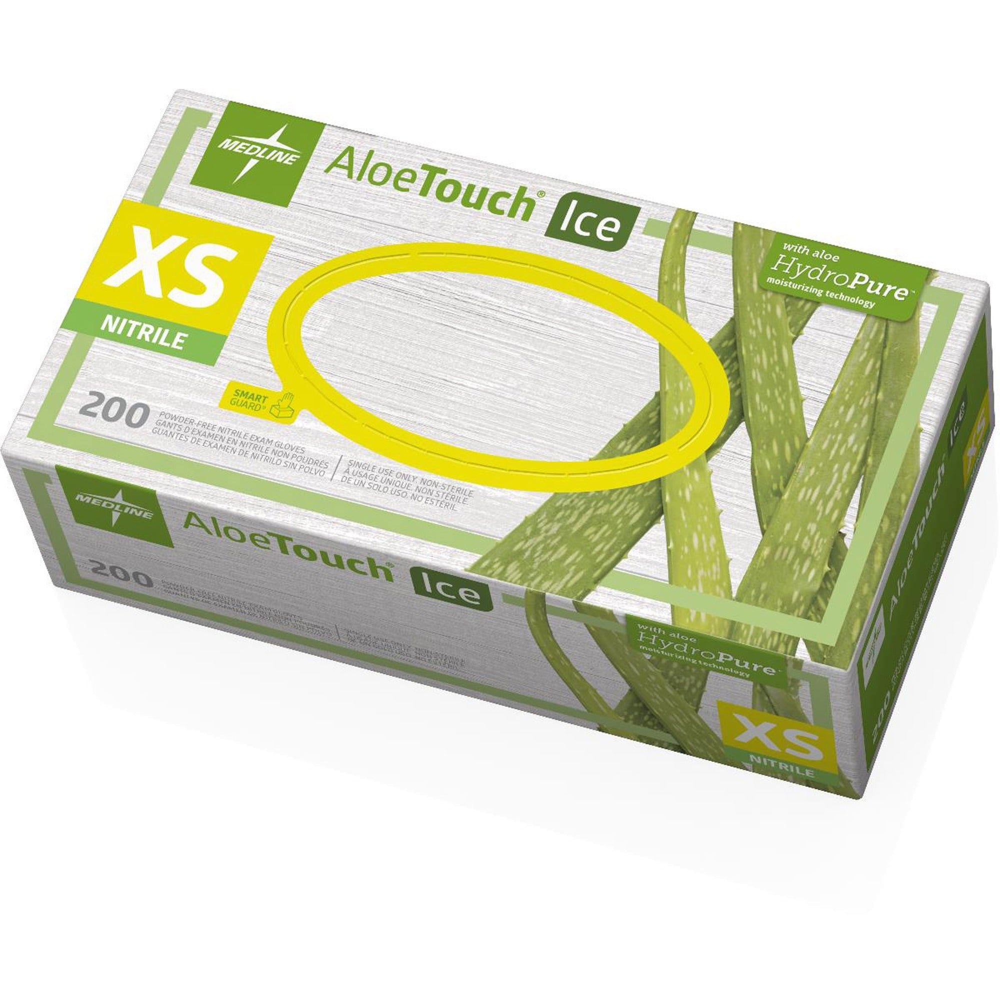 Medline Aloetouch Ice Nitrile Gloves - X-Small Size - Latex-free, Textured - For Healthcare Working - 200 / Box -