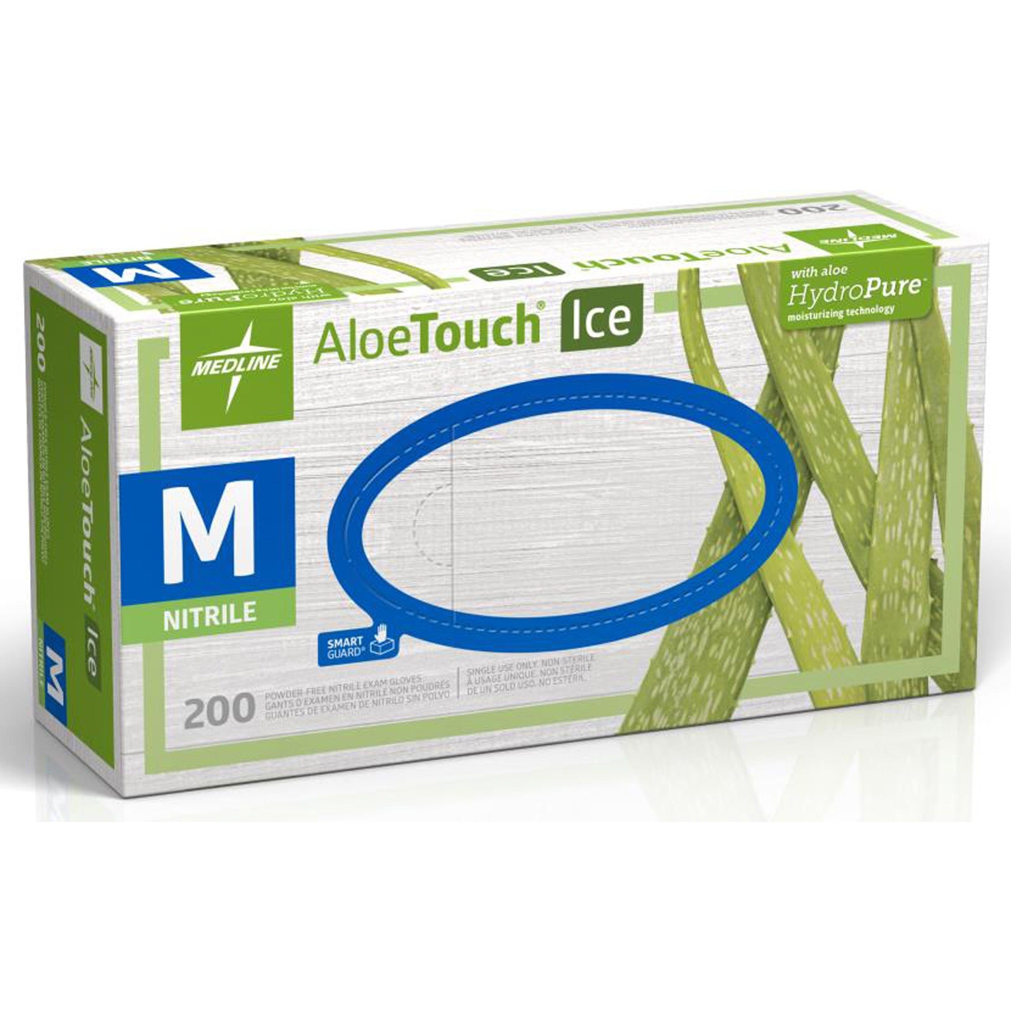 Medline Aloetouch Ice Nitrile Gloves - Medium Size - Latex-free, Textured - For Healthcare Working - 200 / Box -