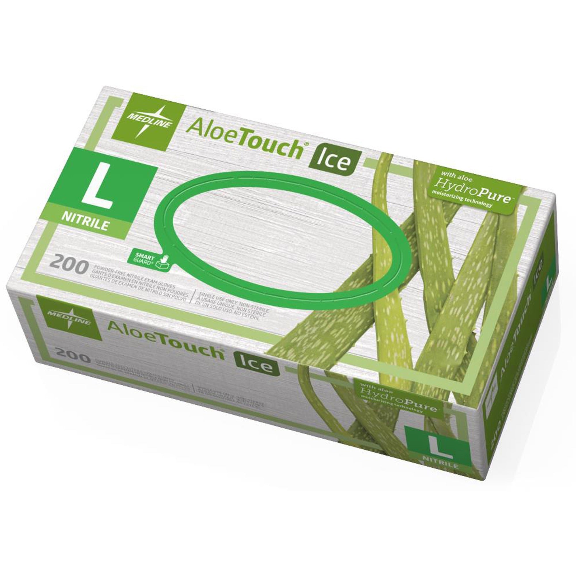 Medline Aloetouch Ice Nitrile Gloves - Large Size - Latex-free, Textured - For Healthcare Working - 200 / Box -