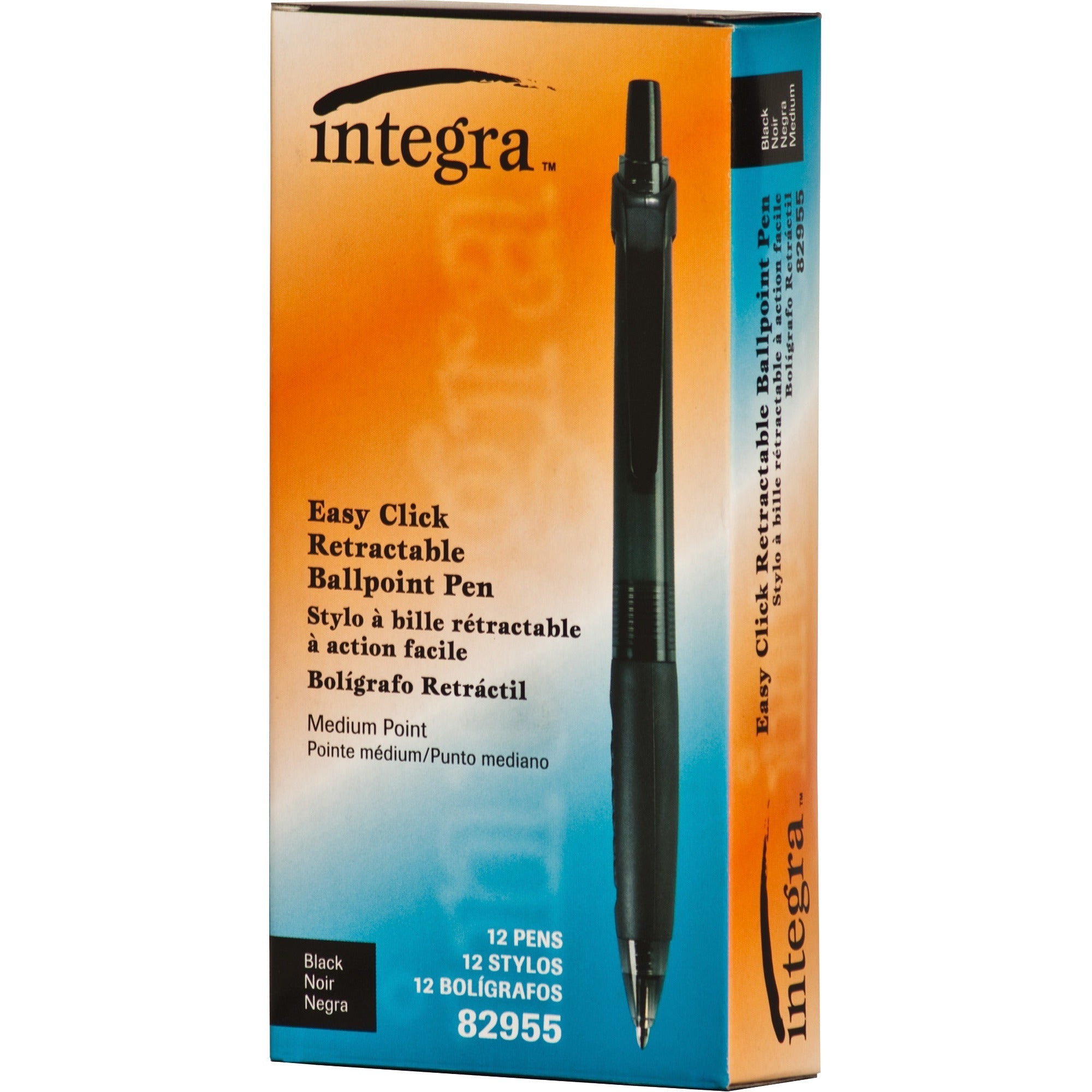 Integra Easy Click Retractable Ballpoint Pen - Medium Pen Point - Retractable - Black - Black Barrel - 1 Dozen -