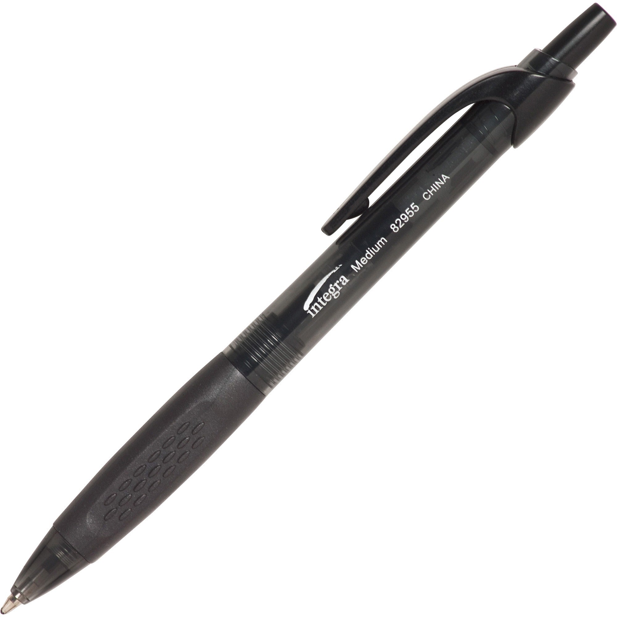 Integra Easy Click Retractable Ballpoint Pen - Medium Pen Point - Retractable - Black - Black Barrel - 1 Dozen -