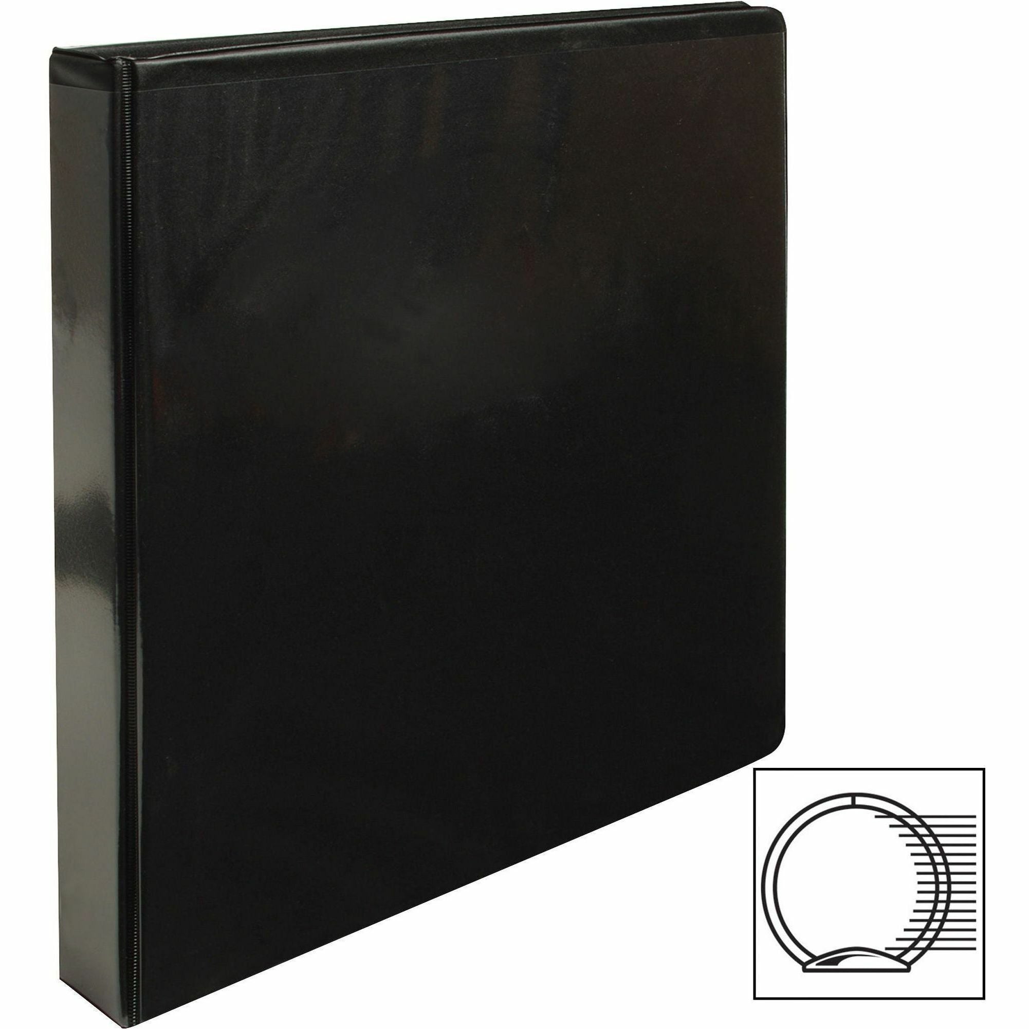 Business Source Round-ring View Binder - 1" Binder Capacity - Letter - 8 1/2" x 11" Sheet Size - 225 Sheet Capacity - Round Ring Fastener(s) - 2 Internal Pocket(s) - Polypropylene, Chipboard - Black - Wrinkle-free, Gap-free Ring, Clear Overlay, Non L -