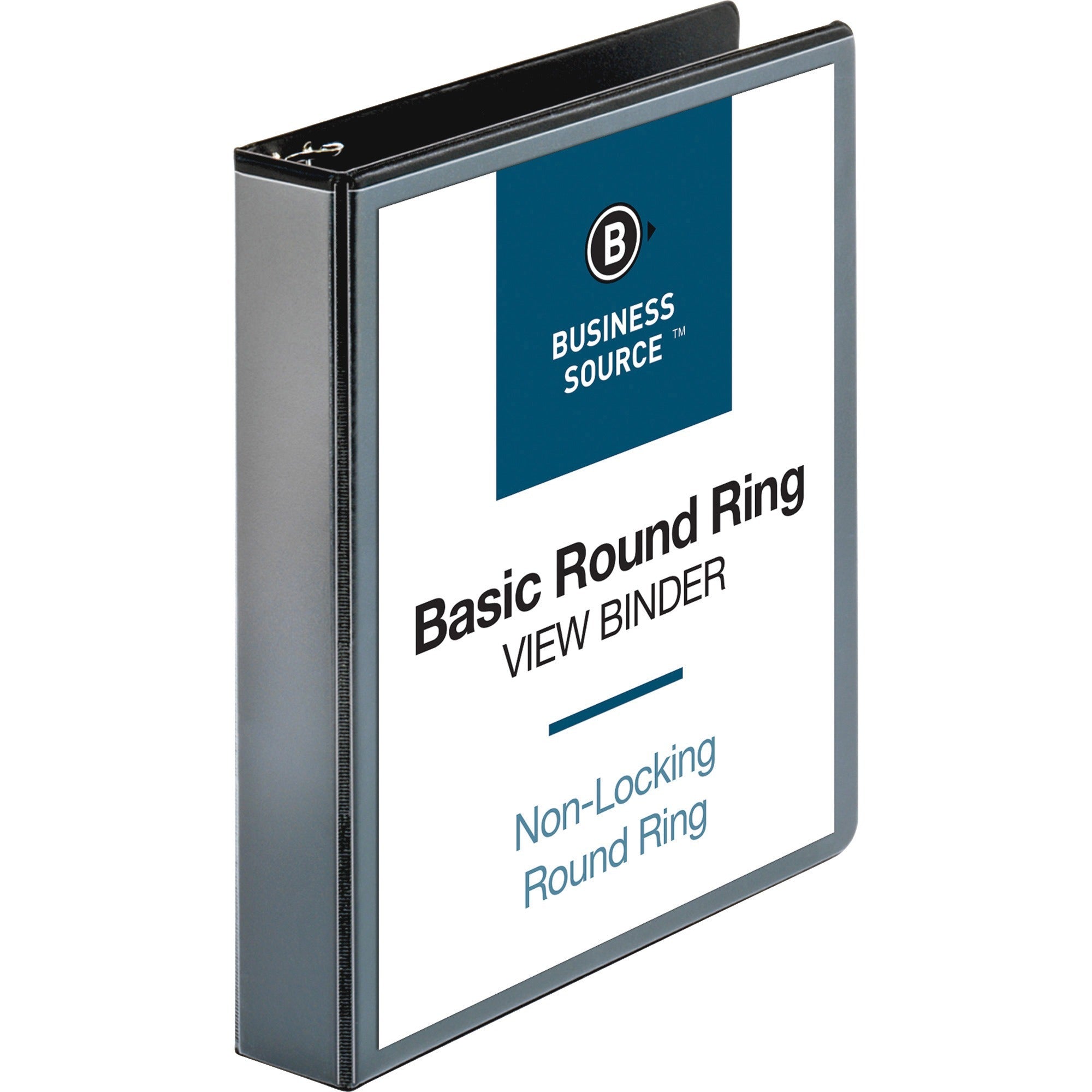 Business Source Round-ring View Binder - 1 1/2" Binder Capacity - Letter - 8 1/2" x 11" Sheet Size - 350 Sheet Capacity - Round Ring Fastener(s) - 2 Internal Pocket(s) - Polypropylene, Chipboard - Black - Wrinkle-free, Gap-free Ring, Clear Overlay, N -
