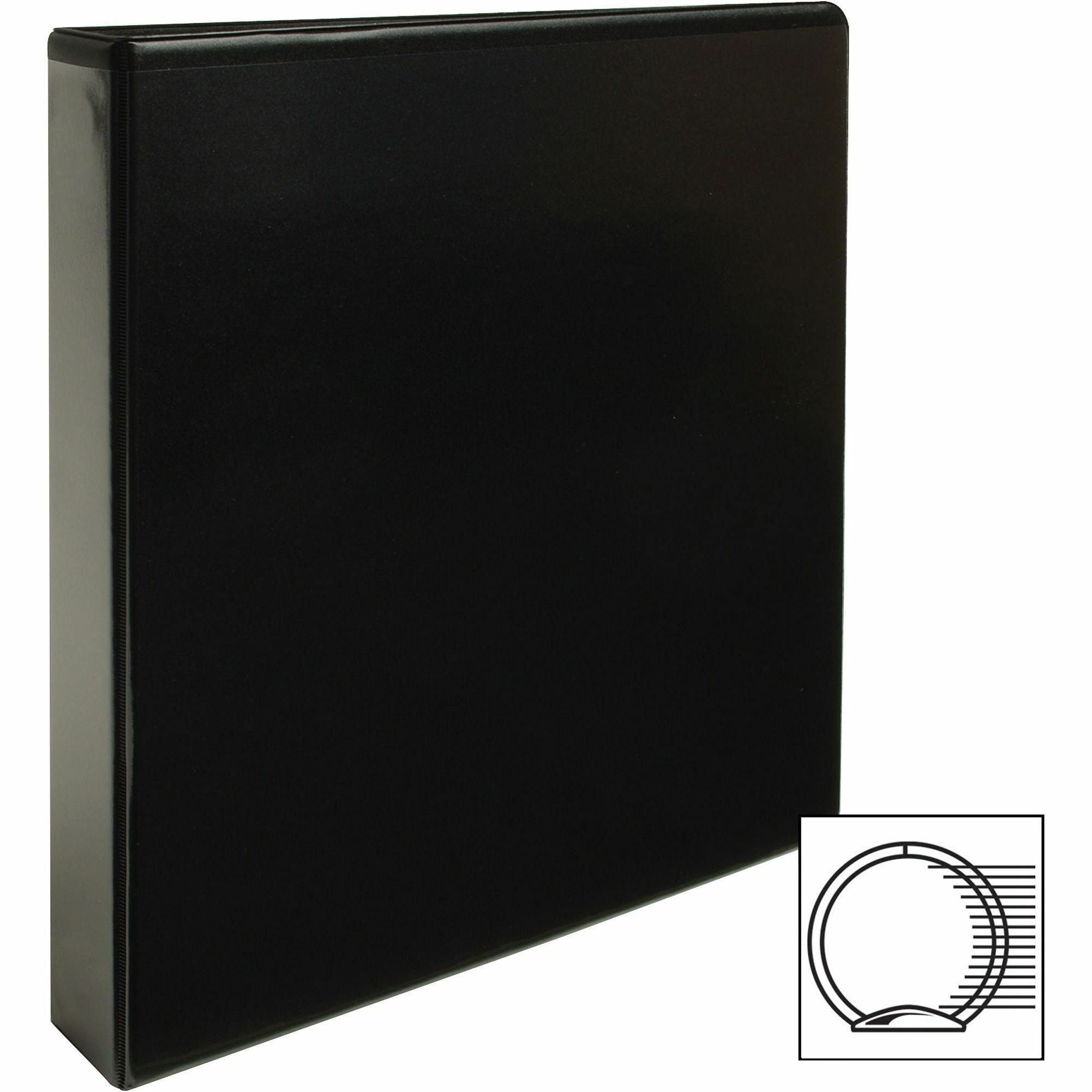 Business Source Round-ring View Binder - 1 1/2" Binder Capacity - Letter - 8 1/2" x 11" Sheet Size - 350 Sheet Capacity - Round Ring Fastener(s) - 2 Internal Pocket(s) - Polypropylene, Chipboard - Black - Wrinkle-free, Gap-free Ring, Clear Overlay, N -