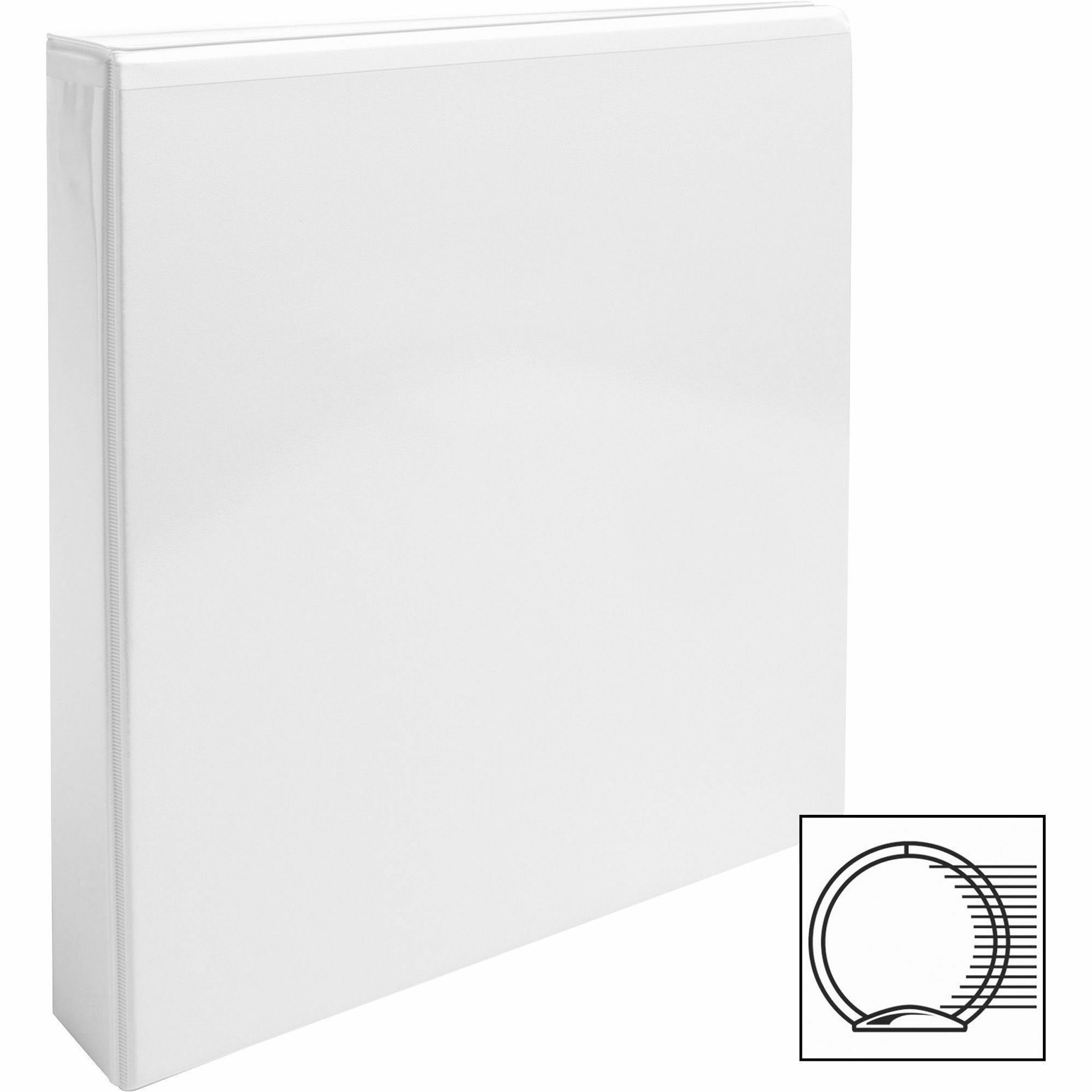 Business Source Round-ring View Binder - 1 1/2" Binder Capacity - Letter - 8 1/2" x 11" Sheet Size - 350 Sheet Capacity - Round Ring Fastener(s) - 2 Internal Pocket(s) - Polypropylene, Chipboard - White - Wrinkle-free, Gap-free Ring, Clear Overlay, N -