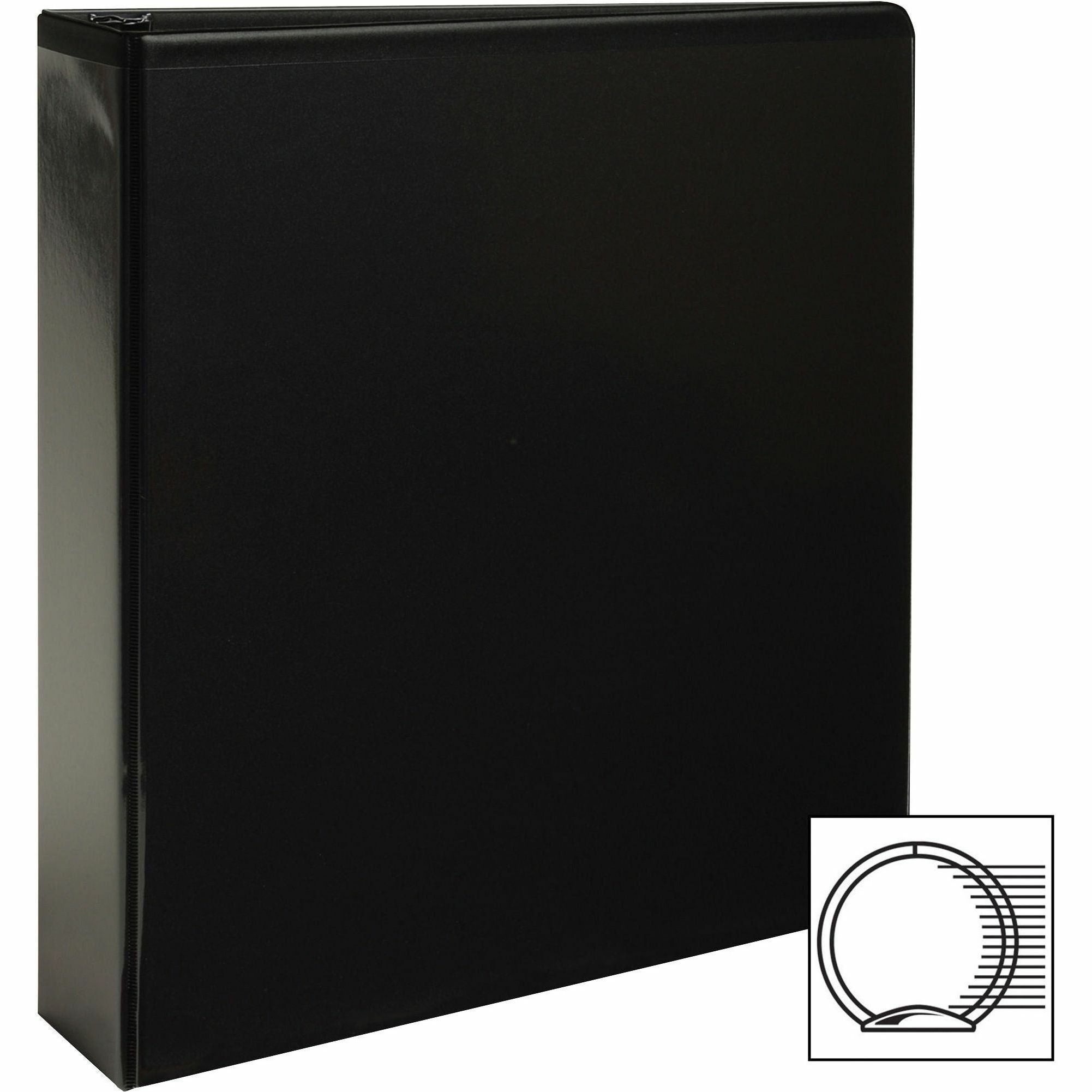 Business Source Round-ring View Binder - 2" Binder Capacity - Letter - 8 1/2" x 11" Sheet Size - 475 Sheet Capacity - Round Ring Fastener(s) - 2 Internal Pocket(s) - Polypropylene, Chipboard - Black - Wrinkle-free, Gap-free Ring, Clear Overlay, Non L -
