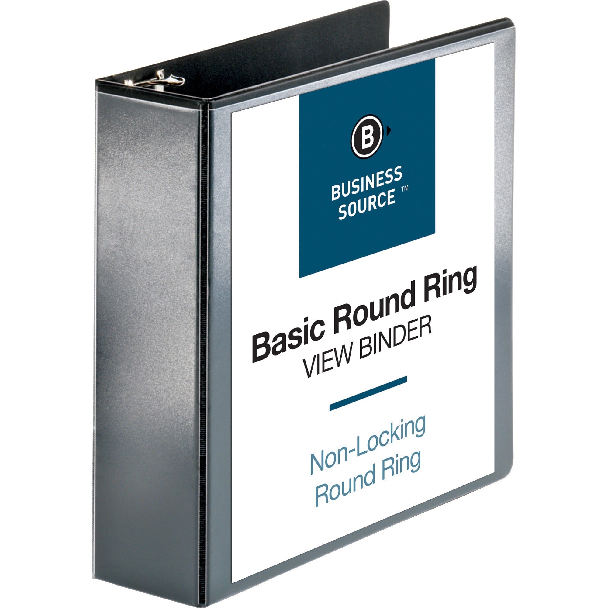 Business Source Round-ring View Binder - 3" Binder Capacity - Letter - 8 1/2" x 11" Sheet Size - 625 Sheet Capacity - Round Ring Fastener(s) - 2 Internal Pocket(s) - Polypropylene - Black - Wrinkle-free, Gap-free Ring, Clear Overlay, Non Locking Mech -