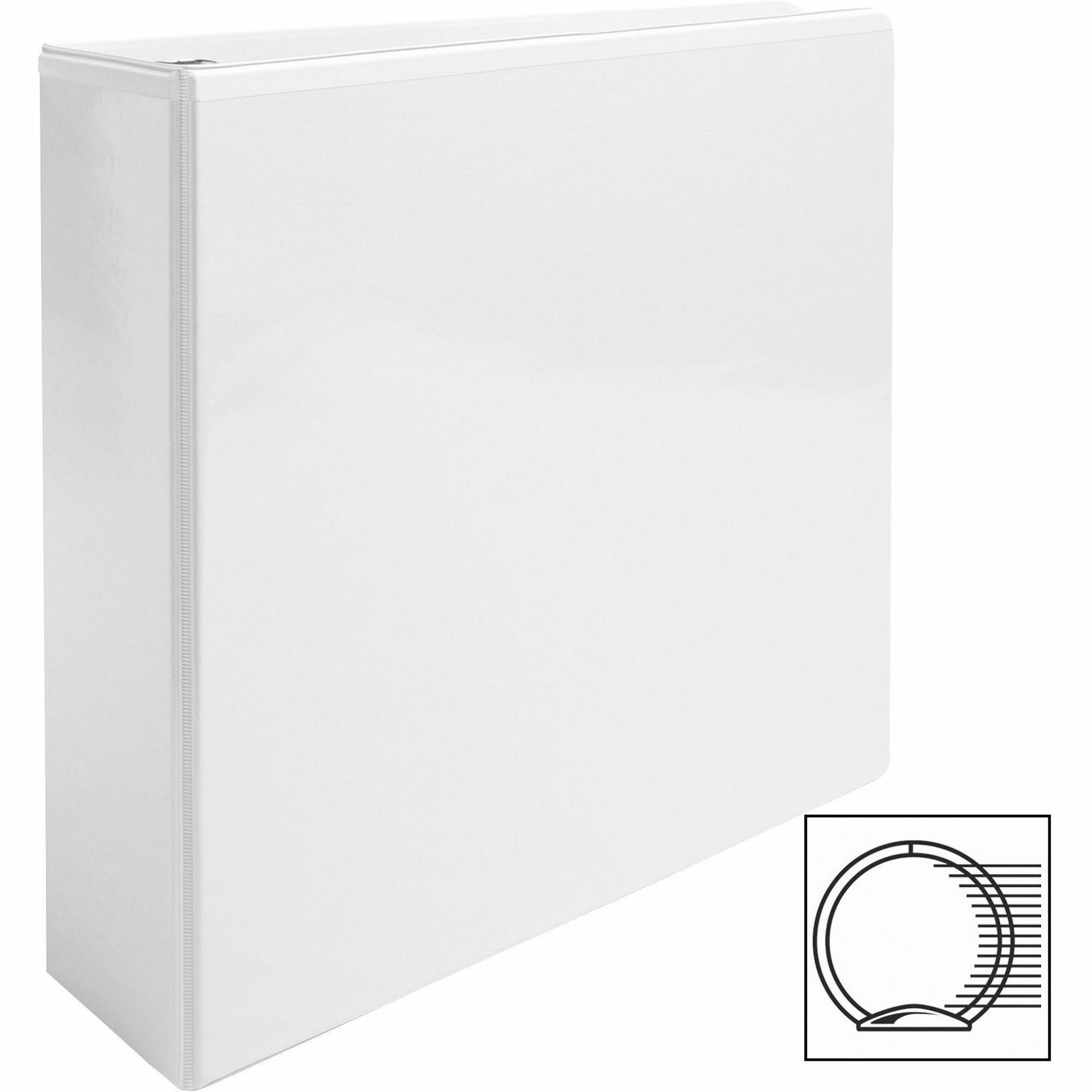 Business Source Round-ring View Binder - 3" Binder Capacity - Letter - 8 1/2" x 11" Sheet Size - 625 Sheet Capacity - Round Ring Fastener(s) - 2 Internal Pocket(s) - Polypropylene - White - Wrinkle-free, Gap-free Ring, Clear Overlay, Non Locking Mech -
