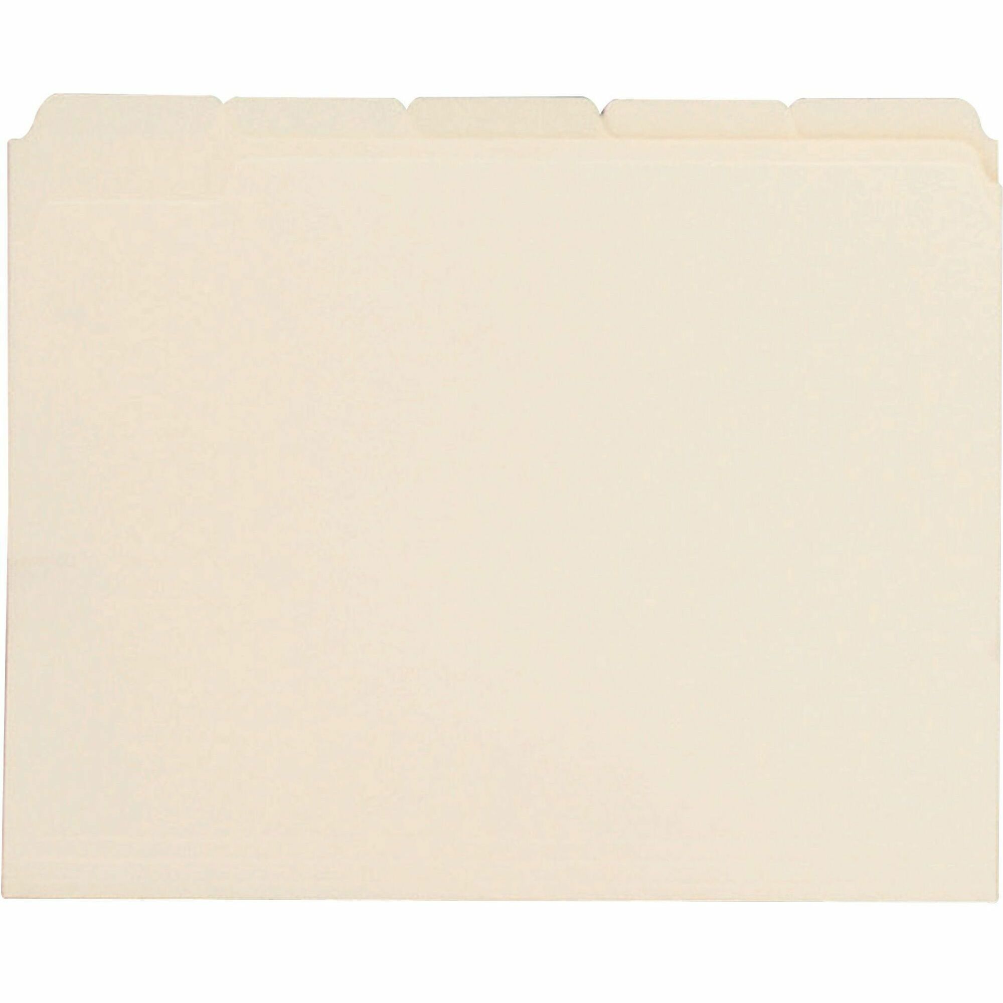 Business Source 1/5 Tab Cut Letter Recycled Top Tab File Folder - 8 1/2" x 11" - 3/4" Expansion - Top Tab Location - Assorted Position Tab Position - Manila - Manila - 10% Recycled - 100 / Box -