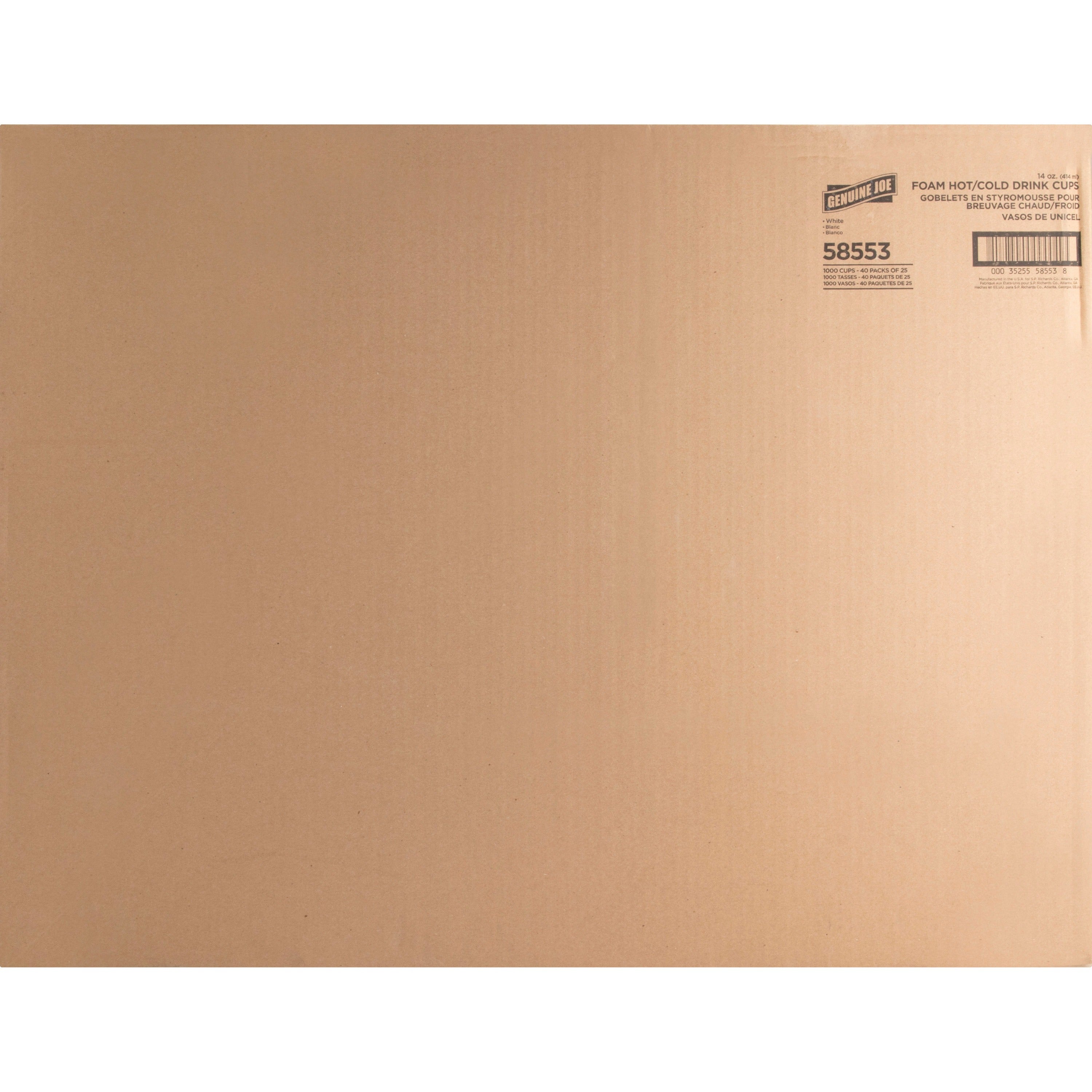 Genuine Joe 14 oz Hot/Cold Foam Cups - 25 / Pack - 40 / Carton - White - Foam - Hot Drink, Cold Drink -