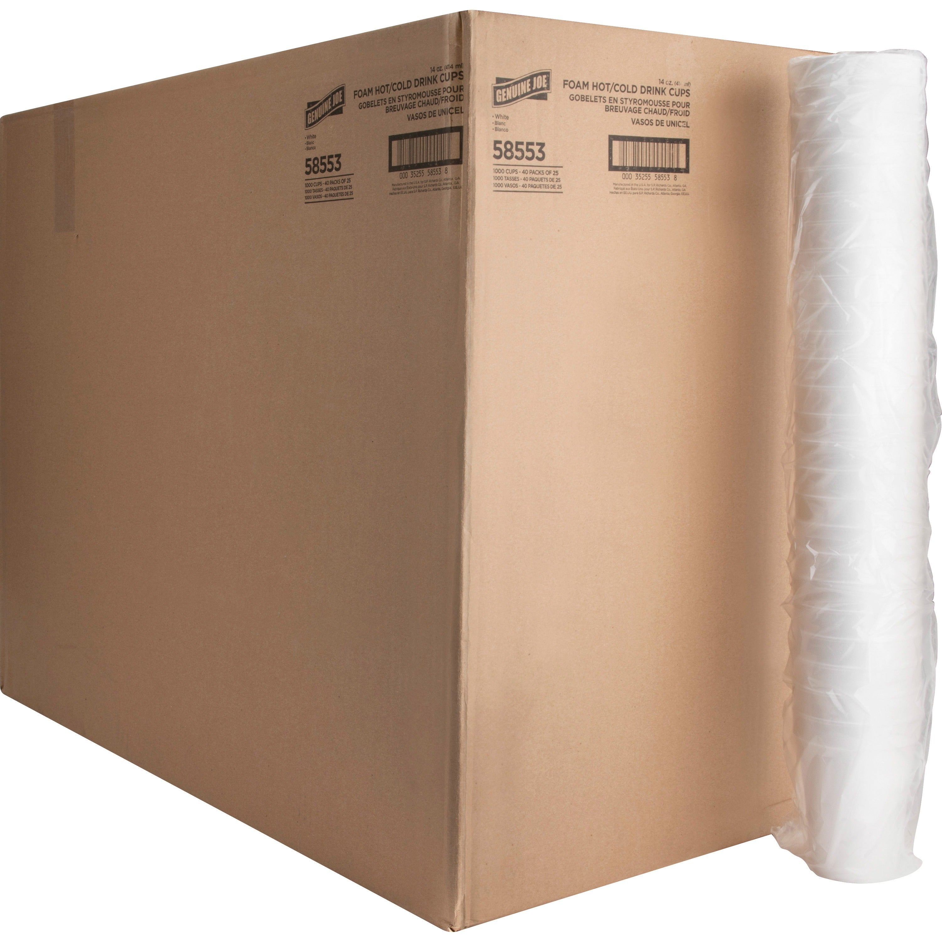 Genuine Joe 14 oz Hot/Cold Foam Cups - 25 / Pack - 40 / Carton - White - Foam - Hot Drink, Cold Drink -