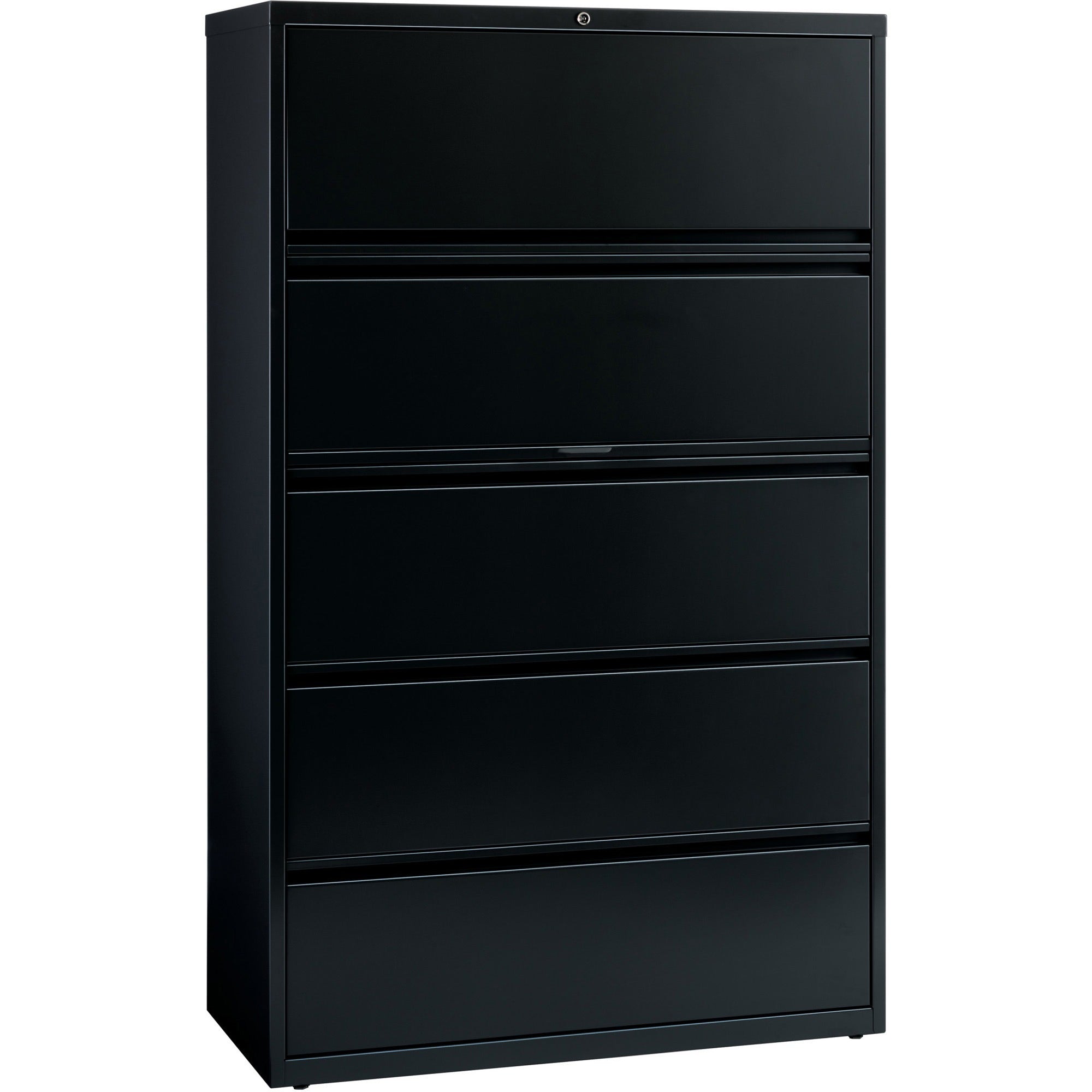 Lorell Fortress Series Lateral File w/Roll-out Posting Shelf - 42" x 18.6" x 67.7" - 5 x Drawer(s) for File - Letter, Legal, A4 - Lateral - Interlocking, Label Holder, Leveling Glide, Ball-bearing Suspension - Black - Recycled -