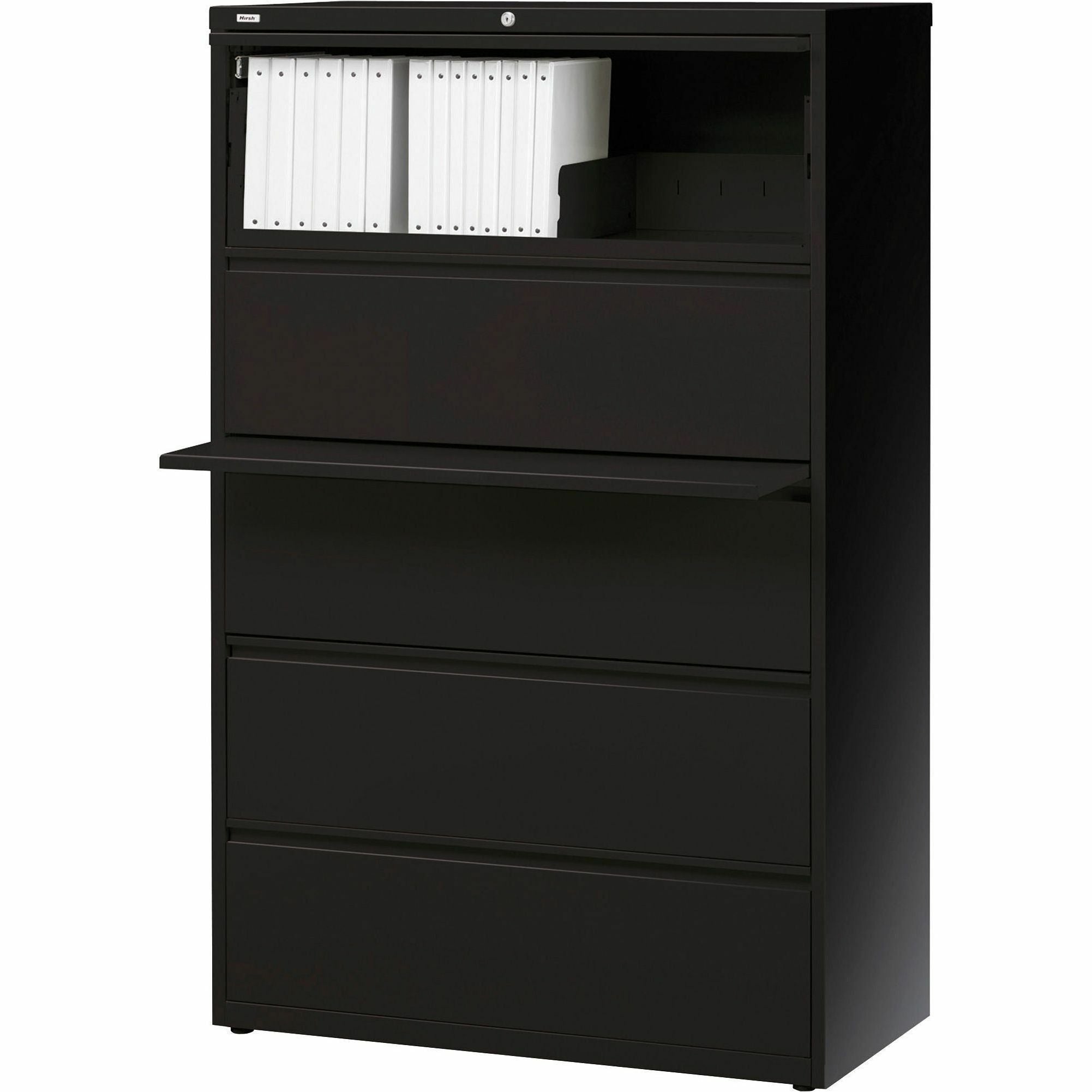 Lorell Fortress Series Lateral File w/Roll-out Posting Shelf - 42" x 18.6" x 67.7" - 5 x Drawer(s) for File - Letter, Legal, A4 - Lateral - Interlocking, Label Holder, Leveling Glide, Ball-bearing Suspension - Black - Recycled -