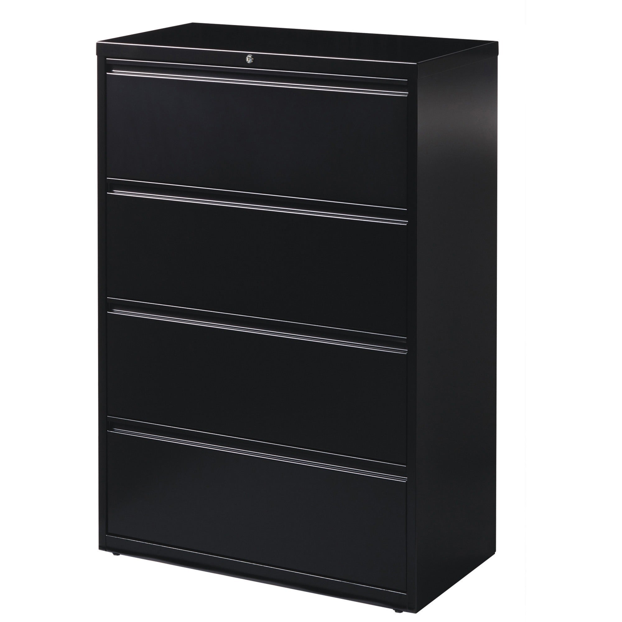Lorell Fortress Series Lateral File - 36" x 18.6" x 52.5" - 4 x Drawer(s) for File - Letter, Legal, A4 - Lateral - Ball-bearing Suspension, Leveling Glide, Label Holder, Interlocking - Black - Steel - Recycled -