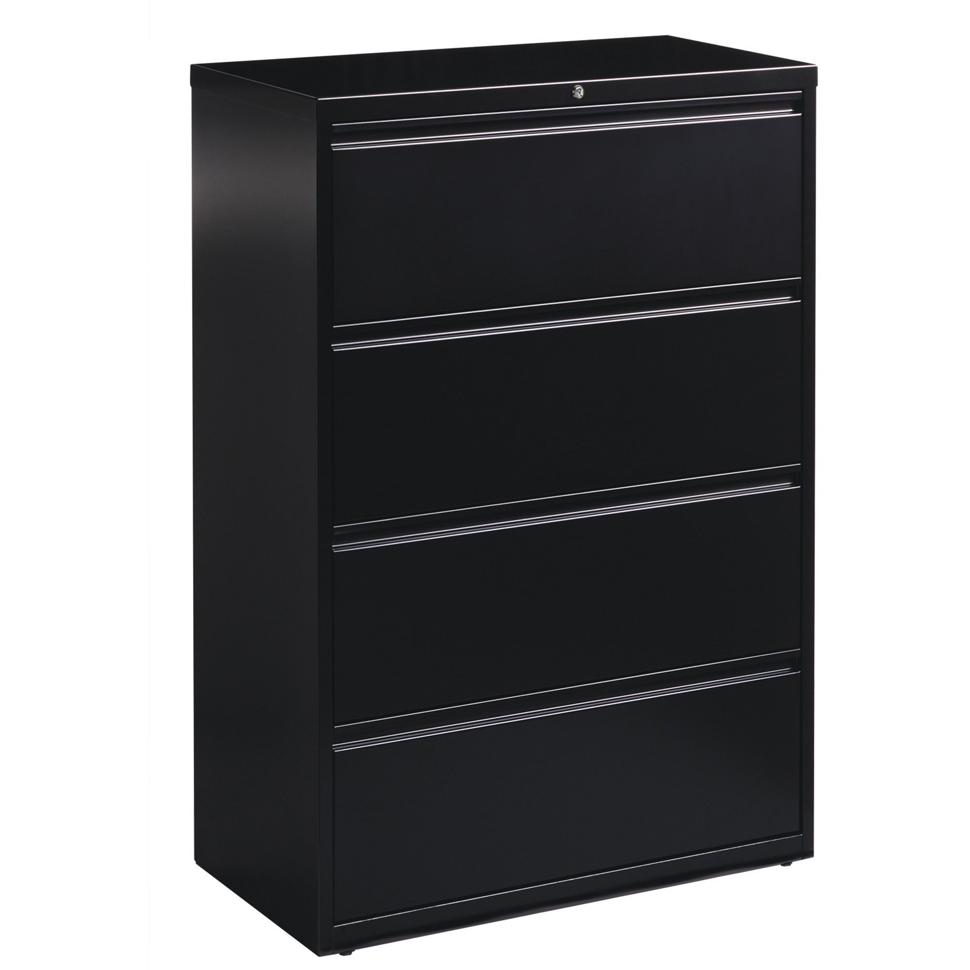 Lorell Fortress Series Lateral File - 36" x 18.6" x 52.5" - 4 x Drawer(s) for File - Letter, Legal, A4 - Lateral - Ball-bearing Suspension, Leveling Glide, Label Holder, Interlocking - Black - Steel - Recycled -
