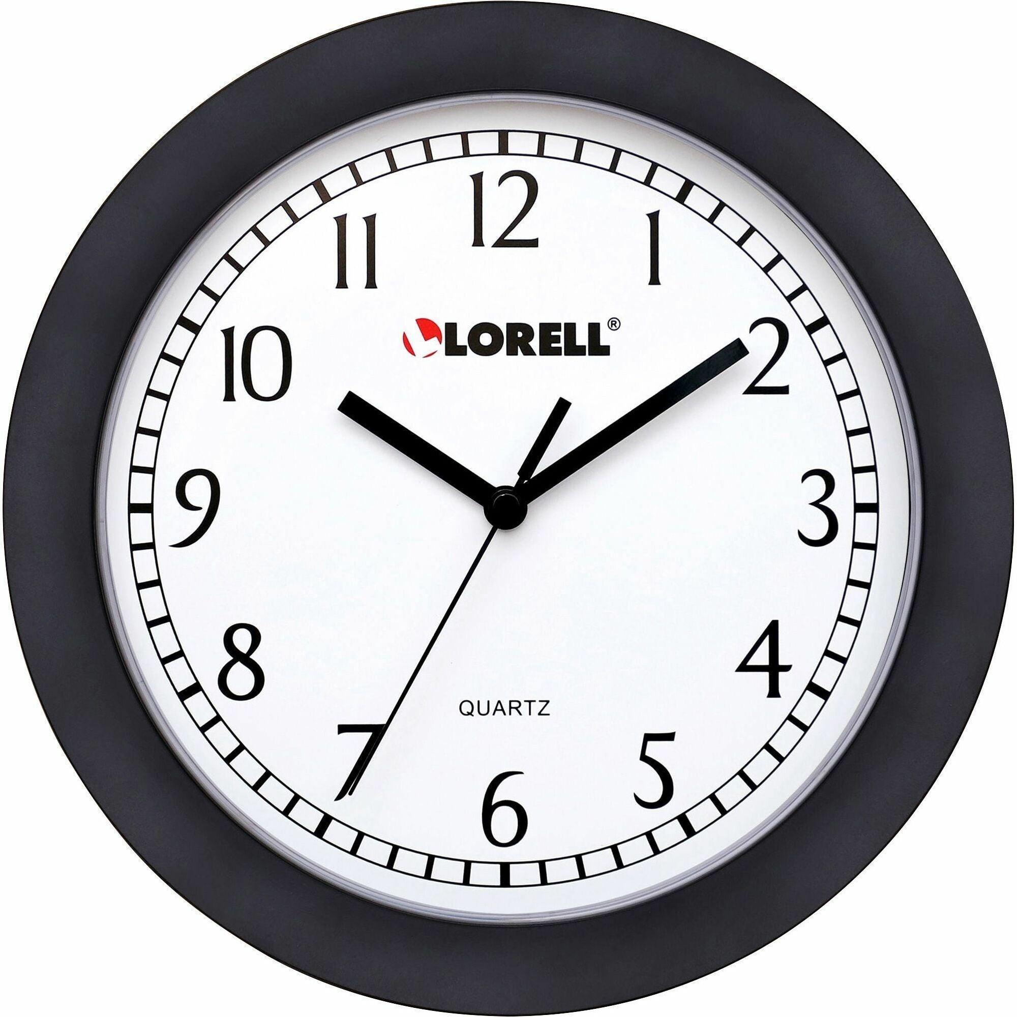 Lorell 9" Round Wall Clock - Analog - Quartz - White Main Dial - Black/Plastic Case -