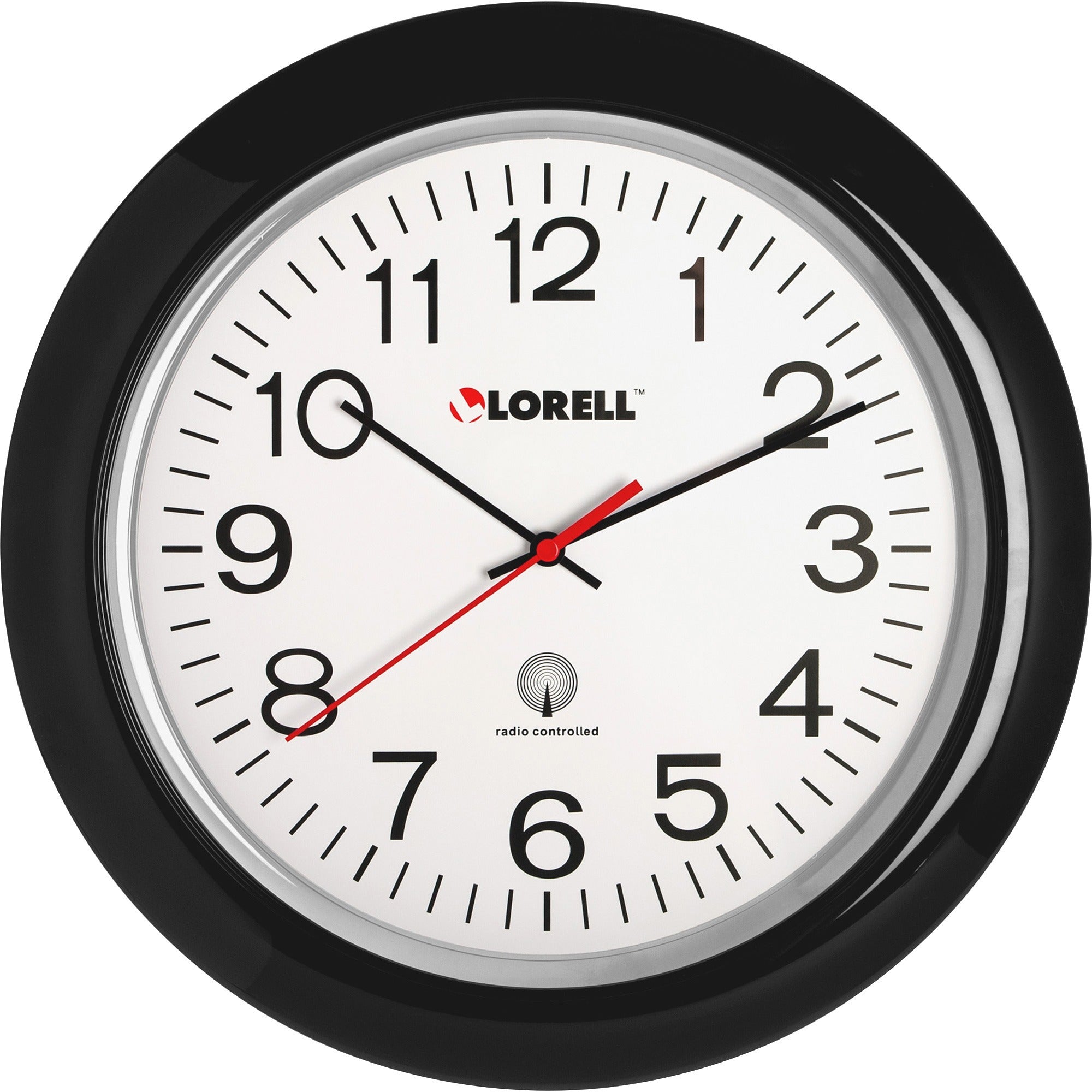 Lorell 13-1/4" Radio-Controlled Wall Clock - Analog - Quartz - White Main Dial - Black/Plastic Case -