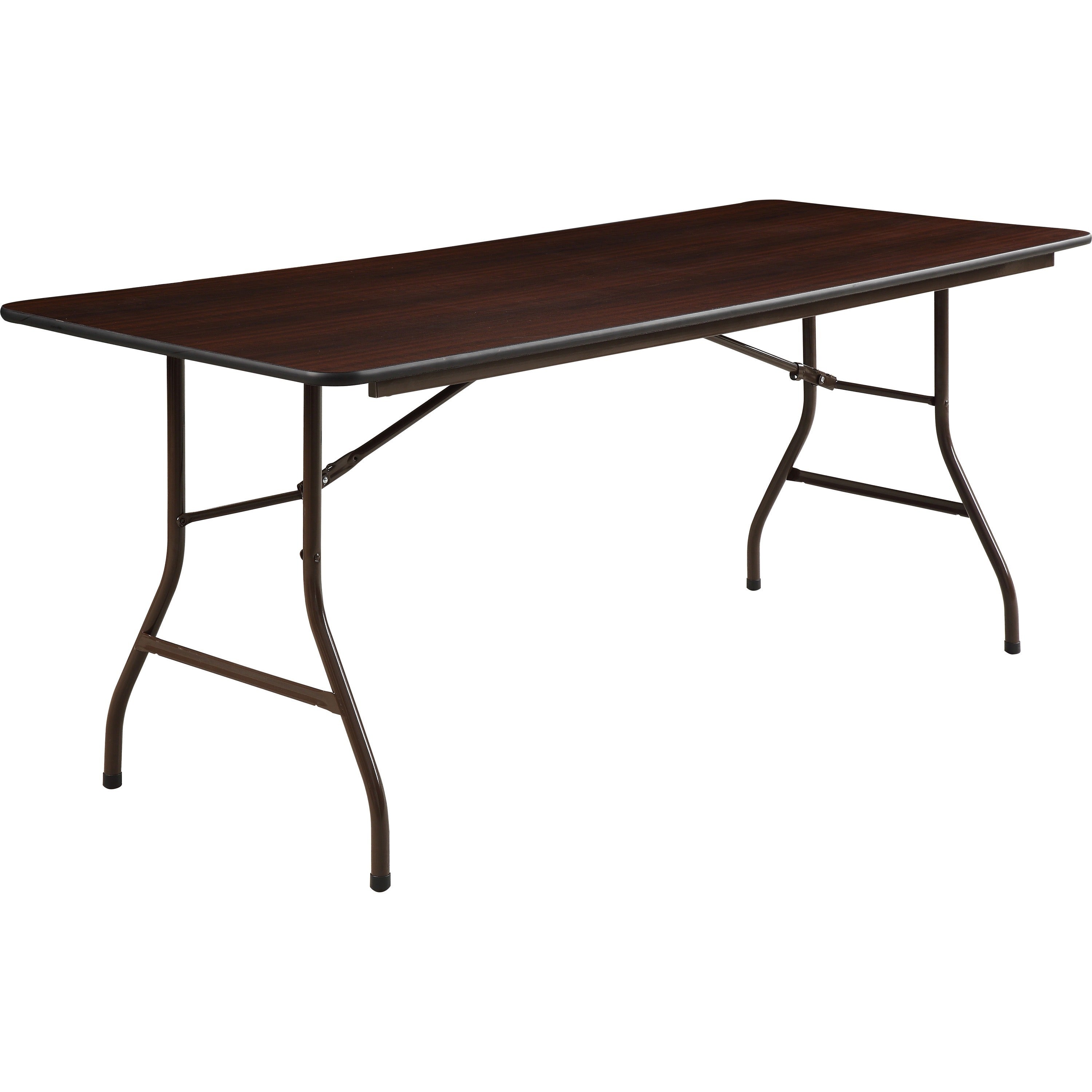 Lorell Economy Folding Table - For - Table TopMelamine Rectangle Top - 500 lb Capacity - 72" Table Top Length x 30" Table Top Width x 0.63" Table Top Thickness - 29" Height - Mahogany - 1 Each -