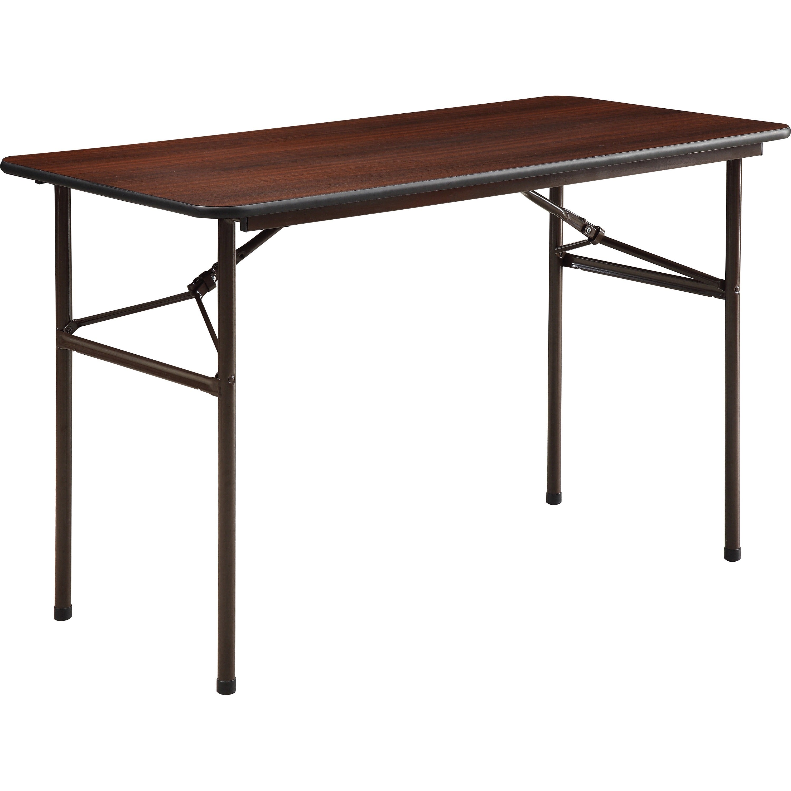 Lorell Economy Folding Table - For - Table TopMelamine Rectangle Top - 500 lb Capacity - 48" Table Top Length x 24" Table Top Width x 0.63" Table Top Thickness - 29" Height - Mahogany - 1 Each -