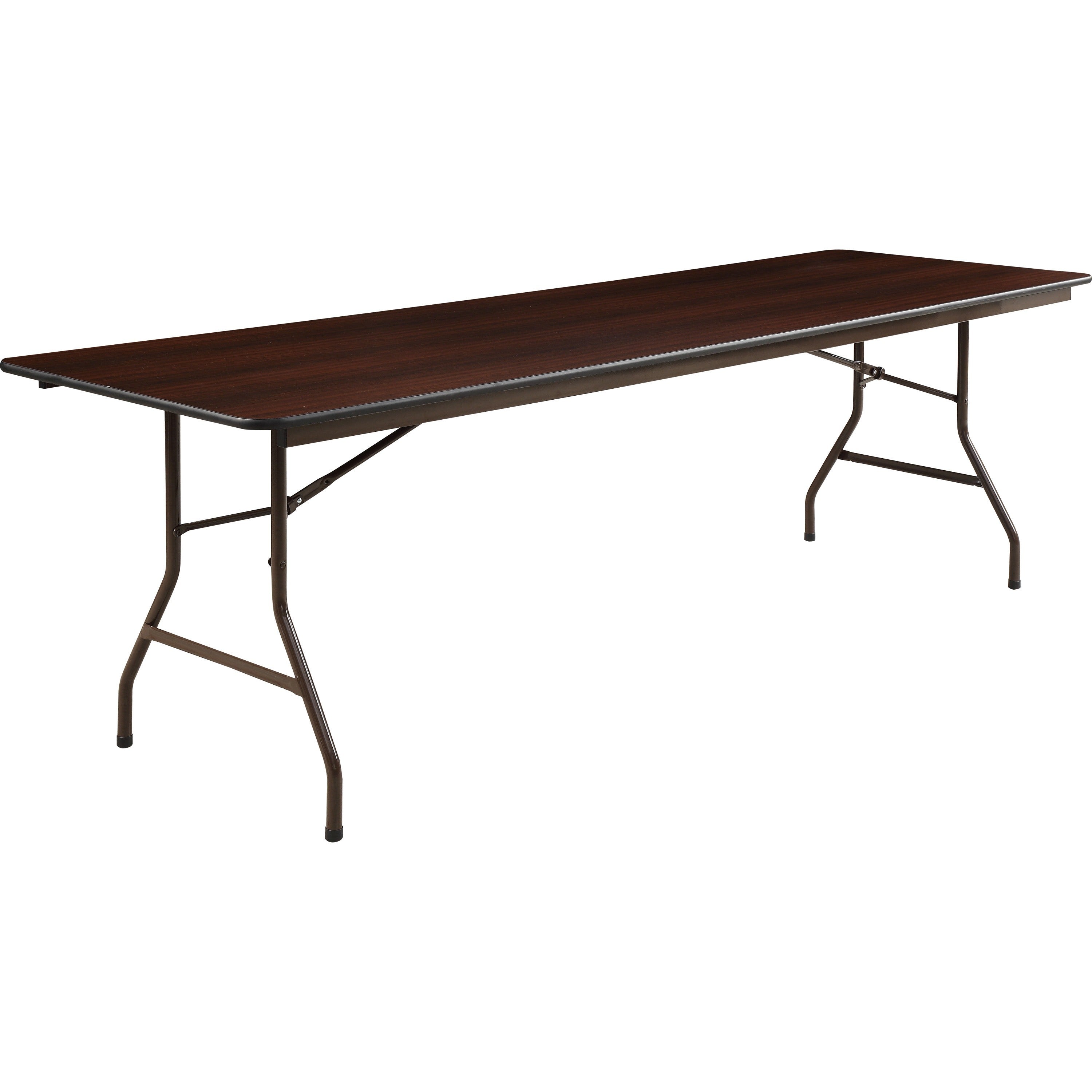 Lorell Economy Folding Table - For - Table TopMelamine Rectangle Top - 500 lb Capacity - 96" Table Top Length x 30" Table Top Width x 0.63" Table Top Thickness - 29" Height - Mahogany - 1 Each -