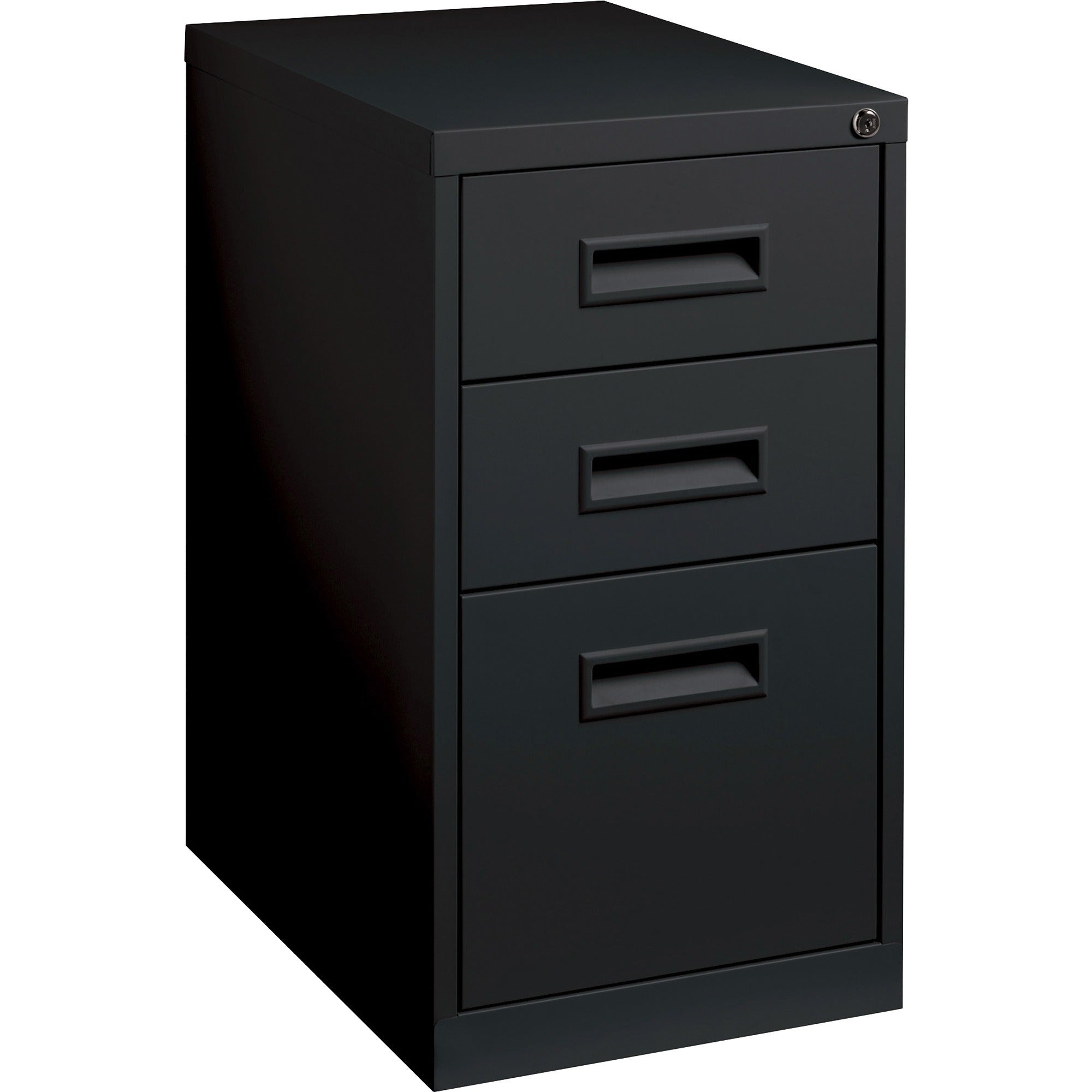 Lorell 22" Box/Box/File Mobile File Cabinet with Recessed Pull - 15" x 22" x 27.8" - 3 x Drawer(s) for Box, File - Letter - Security Lock, Ball-bearing Suspension - Black - Powder Coated - Steel - Recycled -