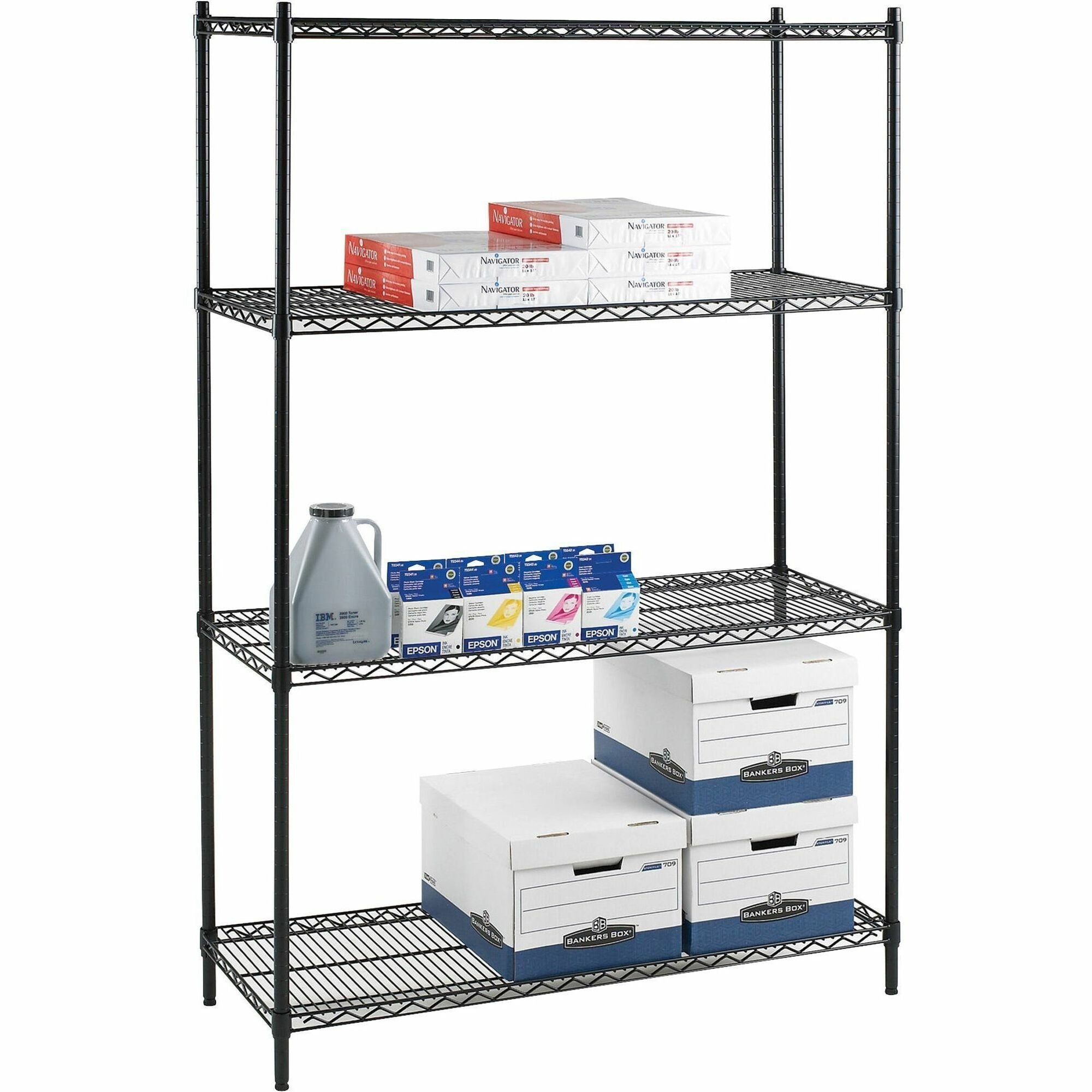 Lorell Industrial Wire Starter Shelving Unit - 48" x 24" x 72" - 4 x Shelf(ves) - 4000 lb Load Capacity - Black - Steel -