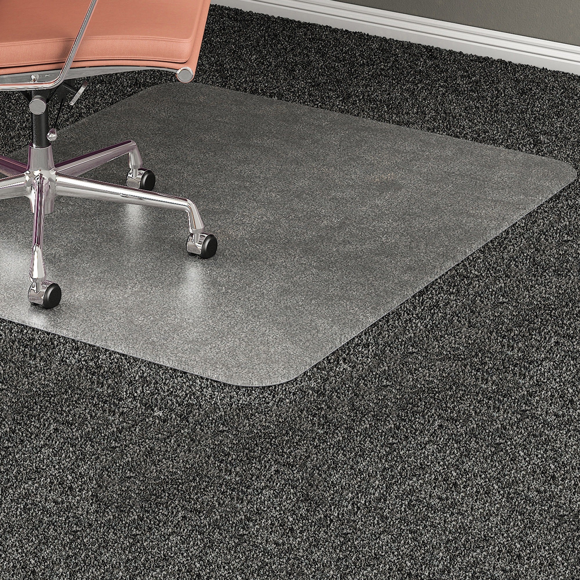 Lorell Plush-pile Chairmat - Carpeted Floor - 60" Length x 46" Width x 0.173" Thickness - Rectangular - Vinyl - Clear - 1Each -