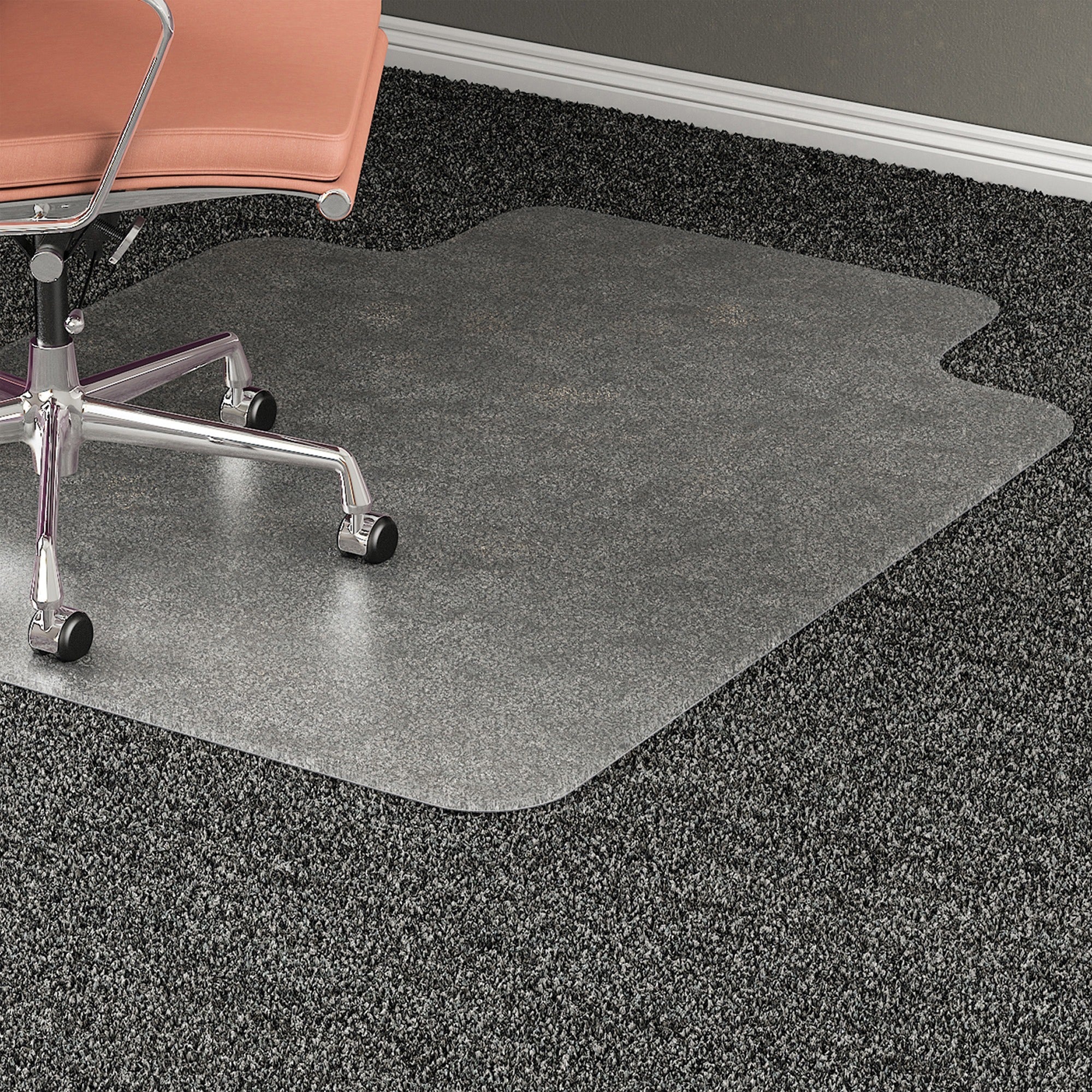 Lorell Plush-pile Wide-Lip Chairmat - Carpeted Floor - 53" Length x 45" Width x 0.173" Thickness - Lip Size 12" Length x 25" Width - Vinyl - Clear - 1Each -