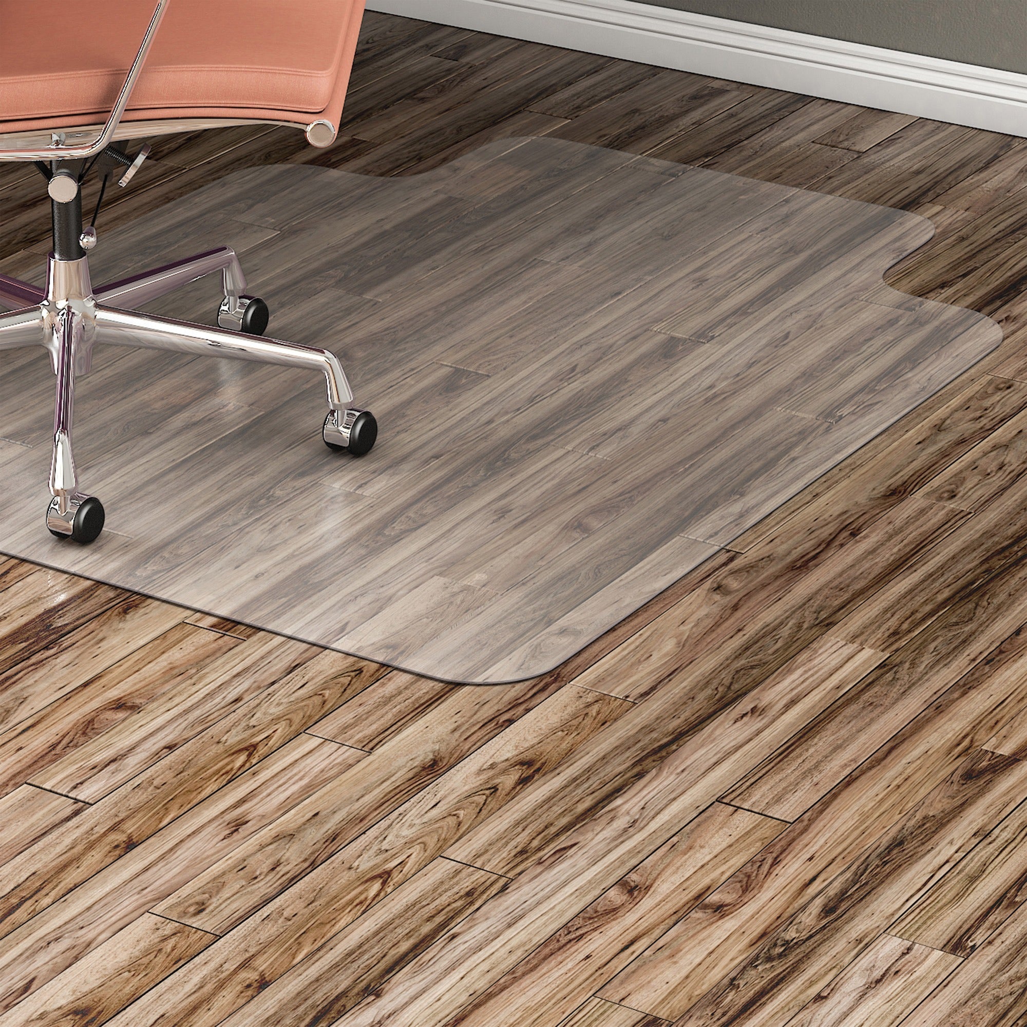 Lorell Wide Lip Chairmat - Hard Floor, Wood Floor, Vinyl Floor, Tile Floor - 60" Length x 46" Width x 0.095" Thickness - Lip Size 12" Length x 25" Width - Vinyl - Clear - 1Each -