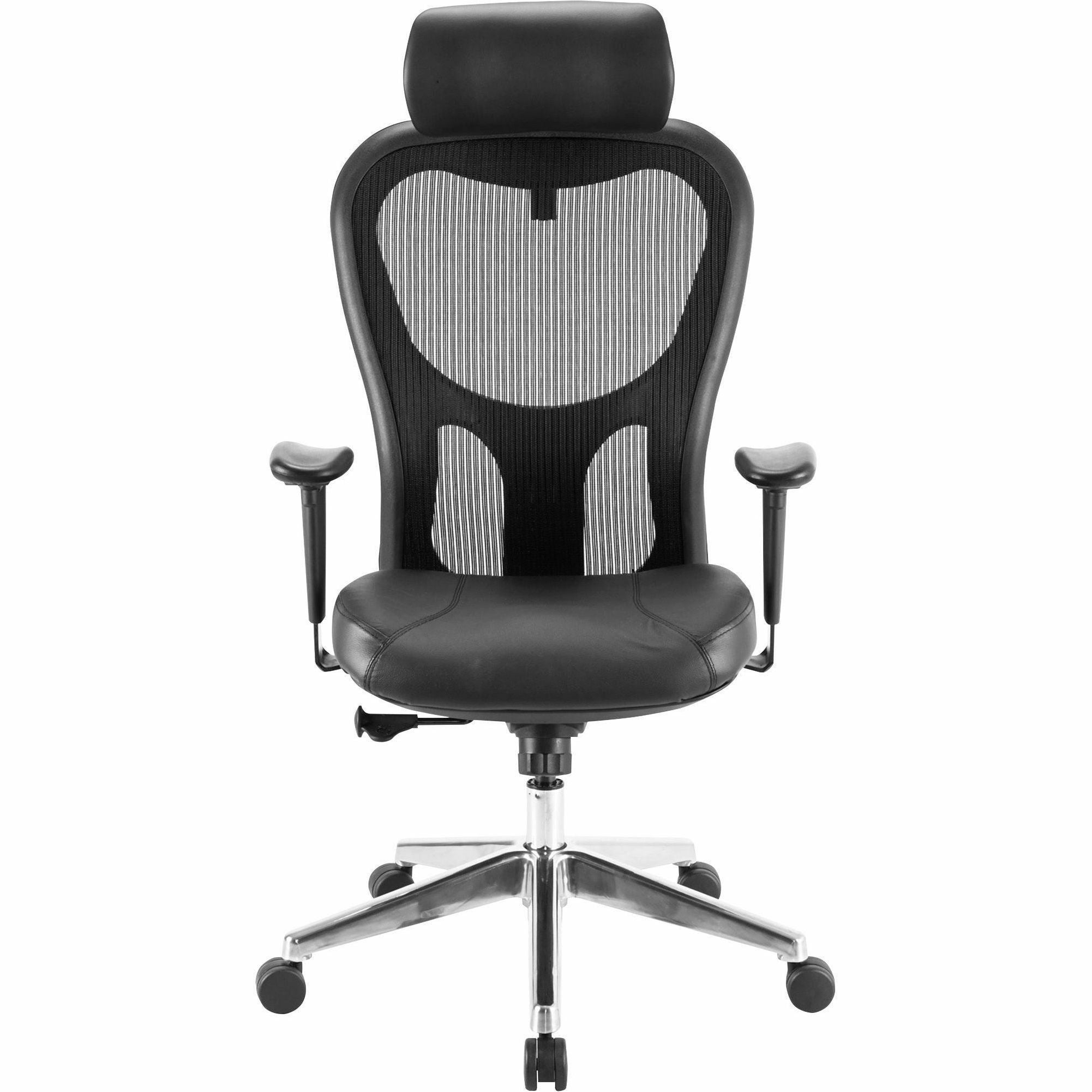 Lorell Elevate Mesh High-Back Executive Office Chair - Black Leather Seat - Aluminum Frame - 5-star Base - 1 Each -