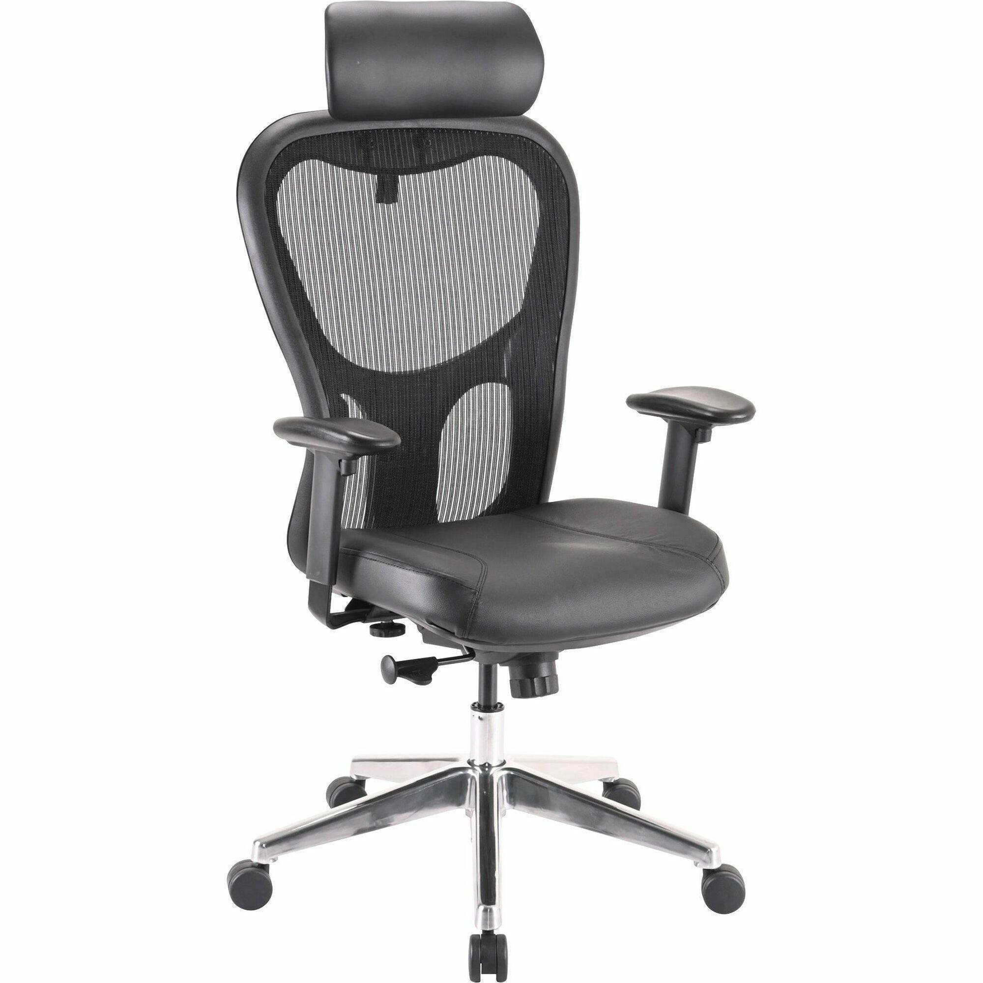 Lorell Elevate Mesh High-Back Executive Office Chair - Black Leather Seat - Aluminum Frame - 5-star Base - 1 Each -