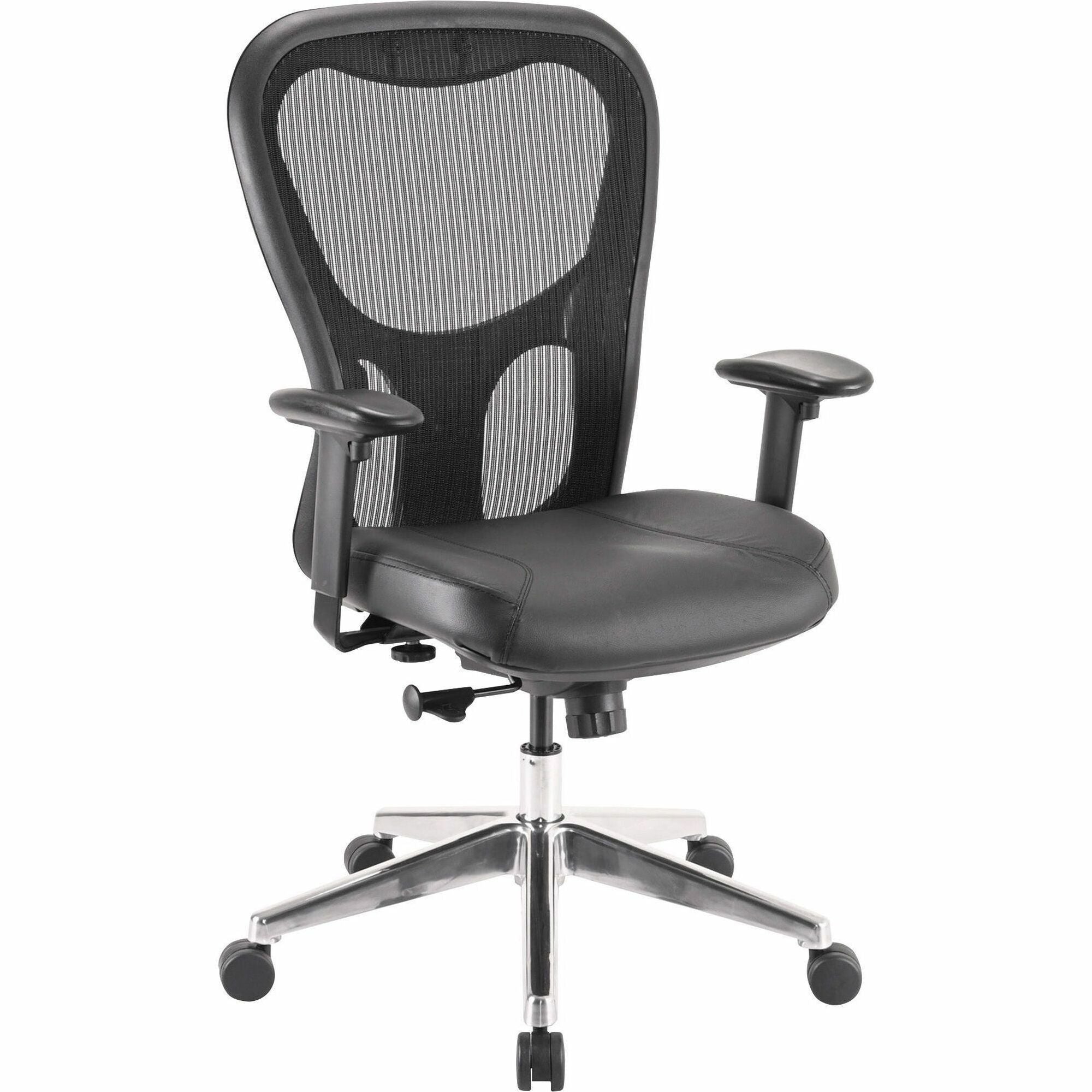 Lorell Elevate Mesh Mid-Back Office Chair - Black Leather Seat - Aluminum Frame - 5-star Base - 1 Each -