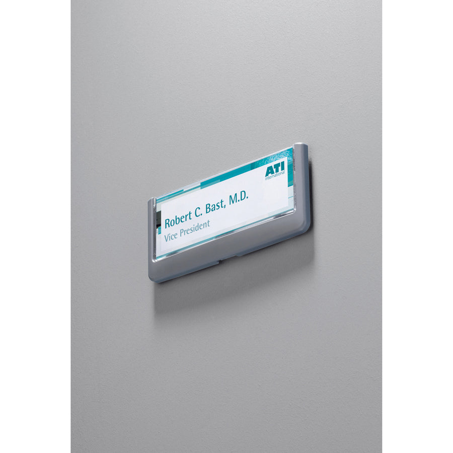 DURABLE CLICK SIGN with Cubicle Panel Pins - 2-1/8" x 5-7/8" - 2 Pins - Anti-glare - Acrylic, Aluminum - Updateable - Graphite - 1 Pack -