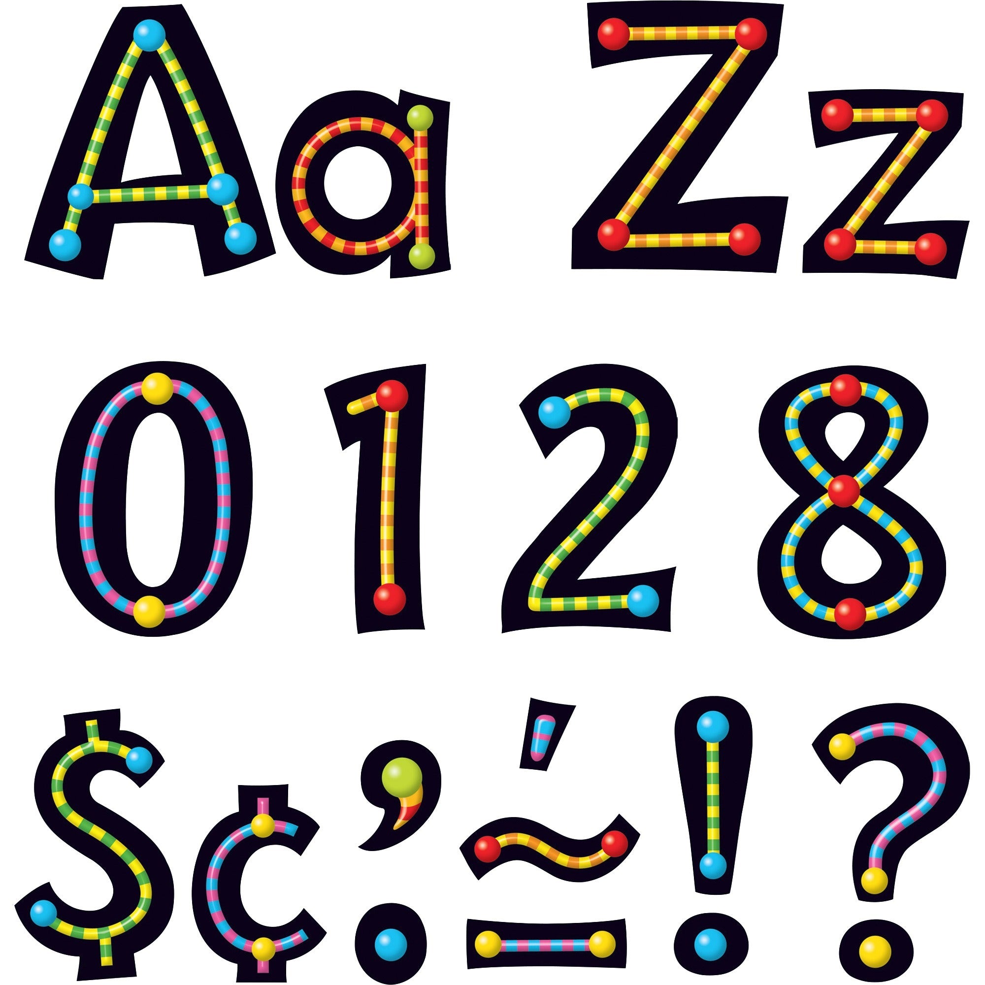 Trend 4" Ready Letter Alphabeads - 59 x Uppercase Letters, 20 x Numbers, 38 x Punctuation Marks, 83 x Lowercase Letters, 18 x Spanish Accent Mark Shape - Pin-up - 4" Height x 8" Length - Assorted - 1 / Pack -