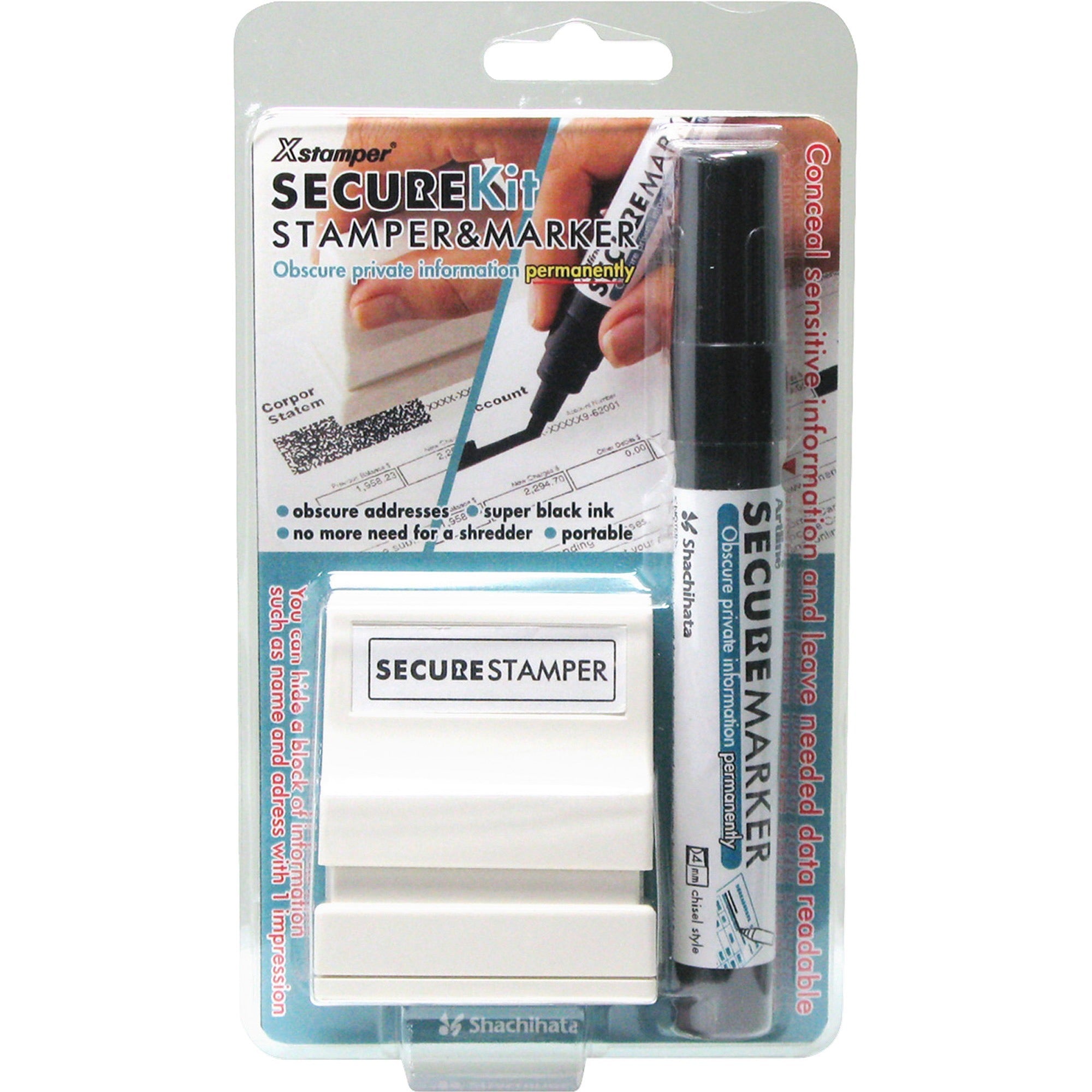 Xstamper Small Security Stamper Kit - 0.50" Impression Width x 1.69" Impression Length - Black - 1 / Pack -