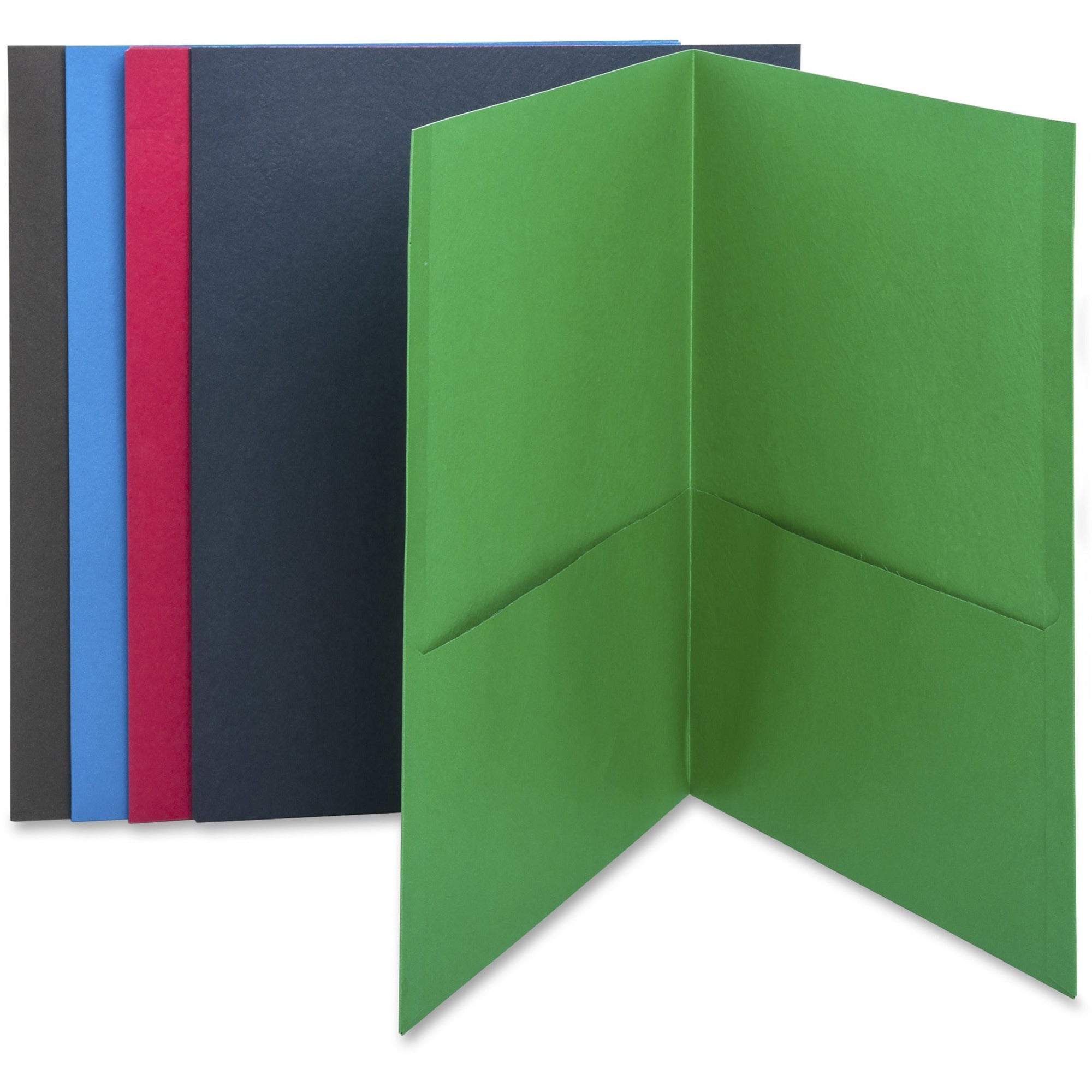 Business Source Letter Recycled Pocket Folder - 8 1/2" x 11" - 100 Sheet Capacity - 2 Internal Pocket(s) - Paper - Assorted - 35% Recycled - 25 / Box -