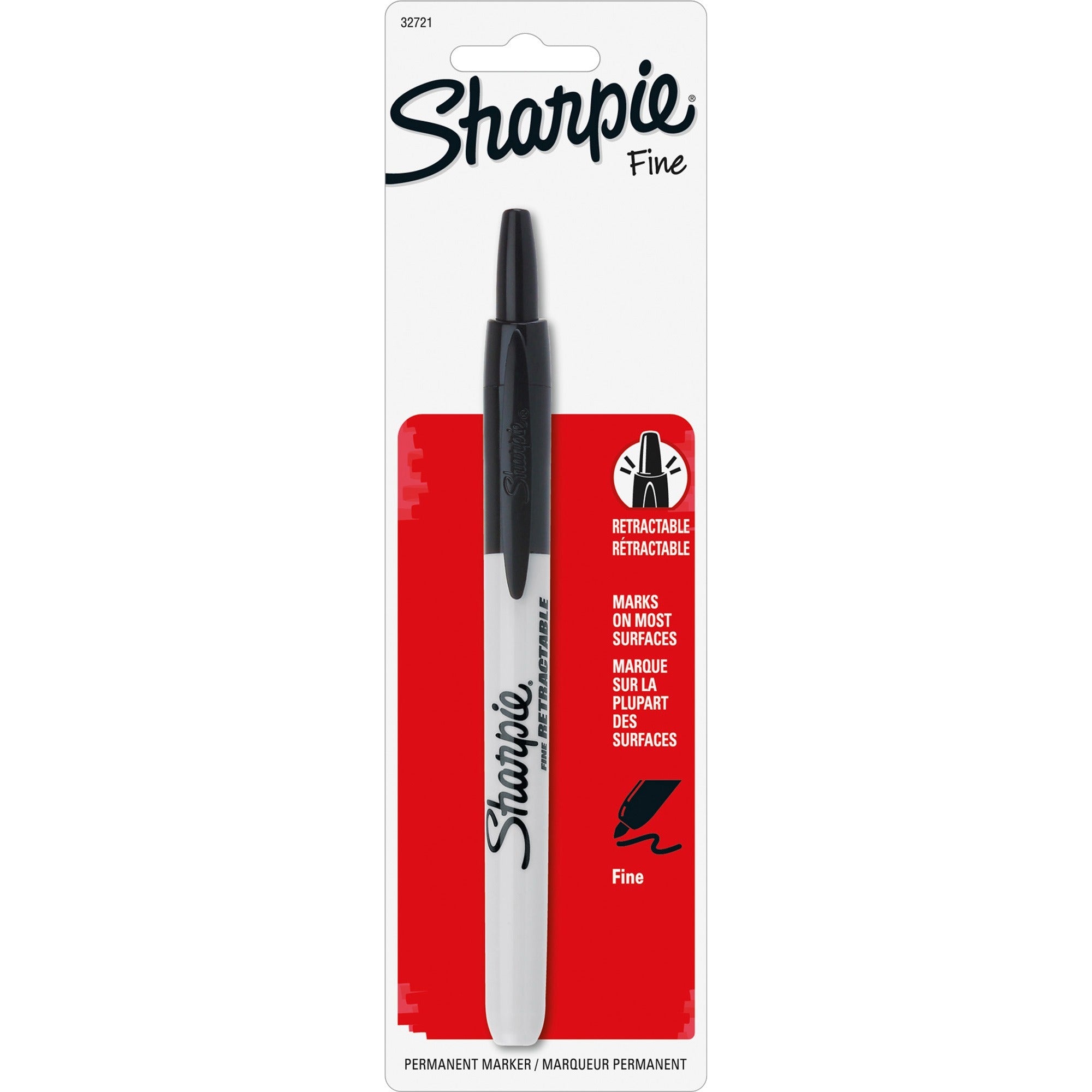 Sharpie Retractable Permanent Marker - Fine Marker Point - Retractable - Black - 1 Each -