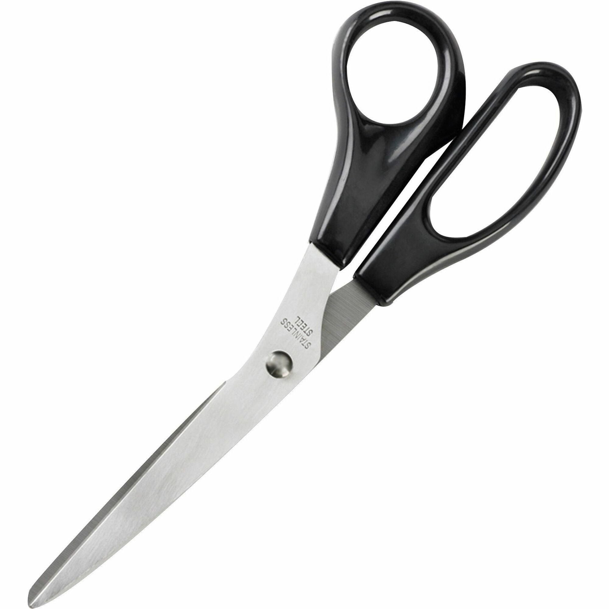 Business Source Stainless Steel Scissors - 8" Overall Length - Bent-right - Stainless Steel - Black - 1 Each -