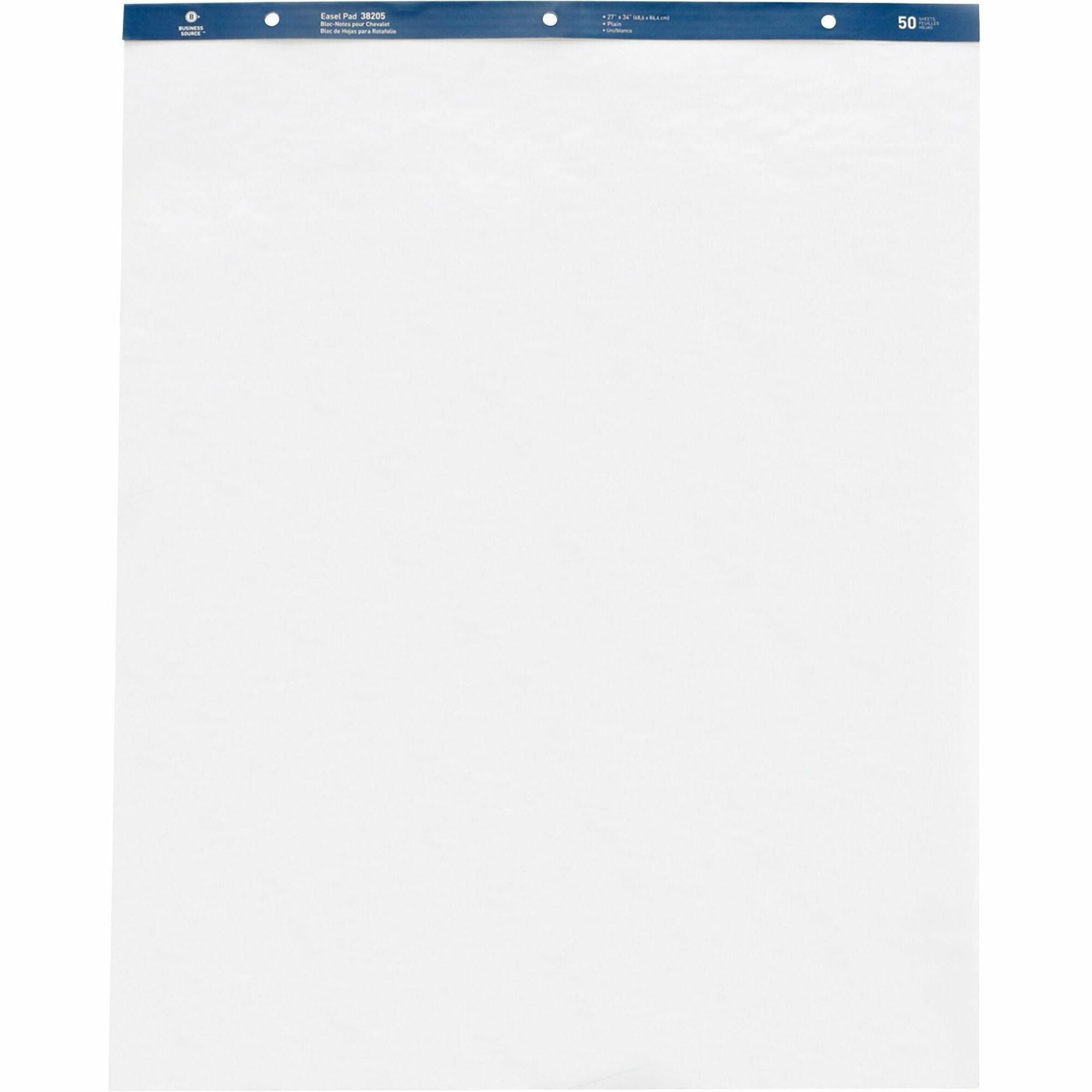 Business Source Standard Easel Pad - 50 Sheets - Plain - 15 lb Basis Weight - 27" x 34" - White Paper - Perforated - 4 / Carton -