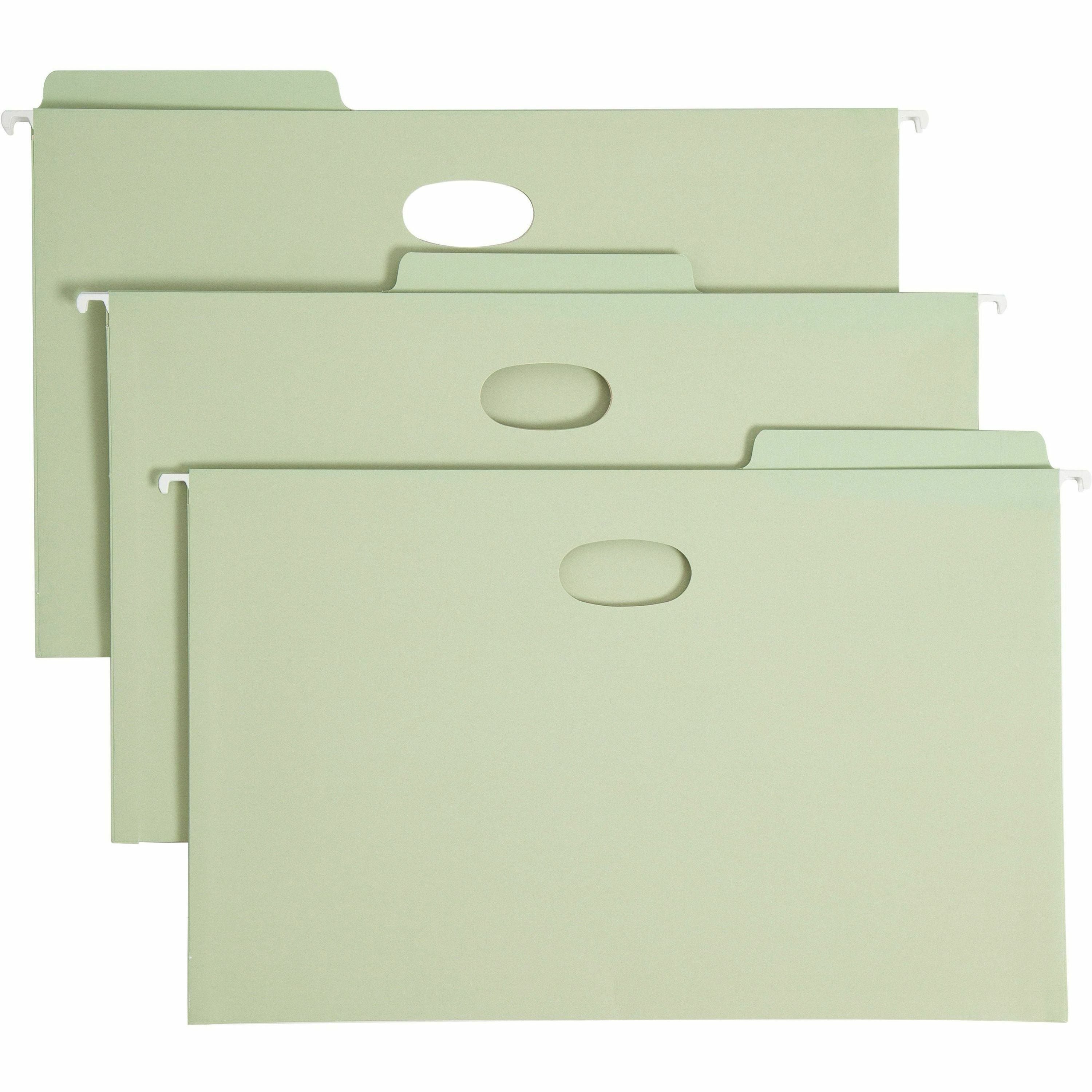 Smead FasTab 1/3 Tab Cut Legal Recycled Hanging Folder - 8 1/2" x 14" - 5 1/4" Expansion - Top Tab Location - Assorted Position Tab Position - Moss - 10% Recycled - 9 / Box -