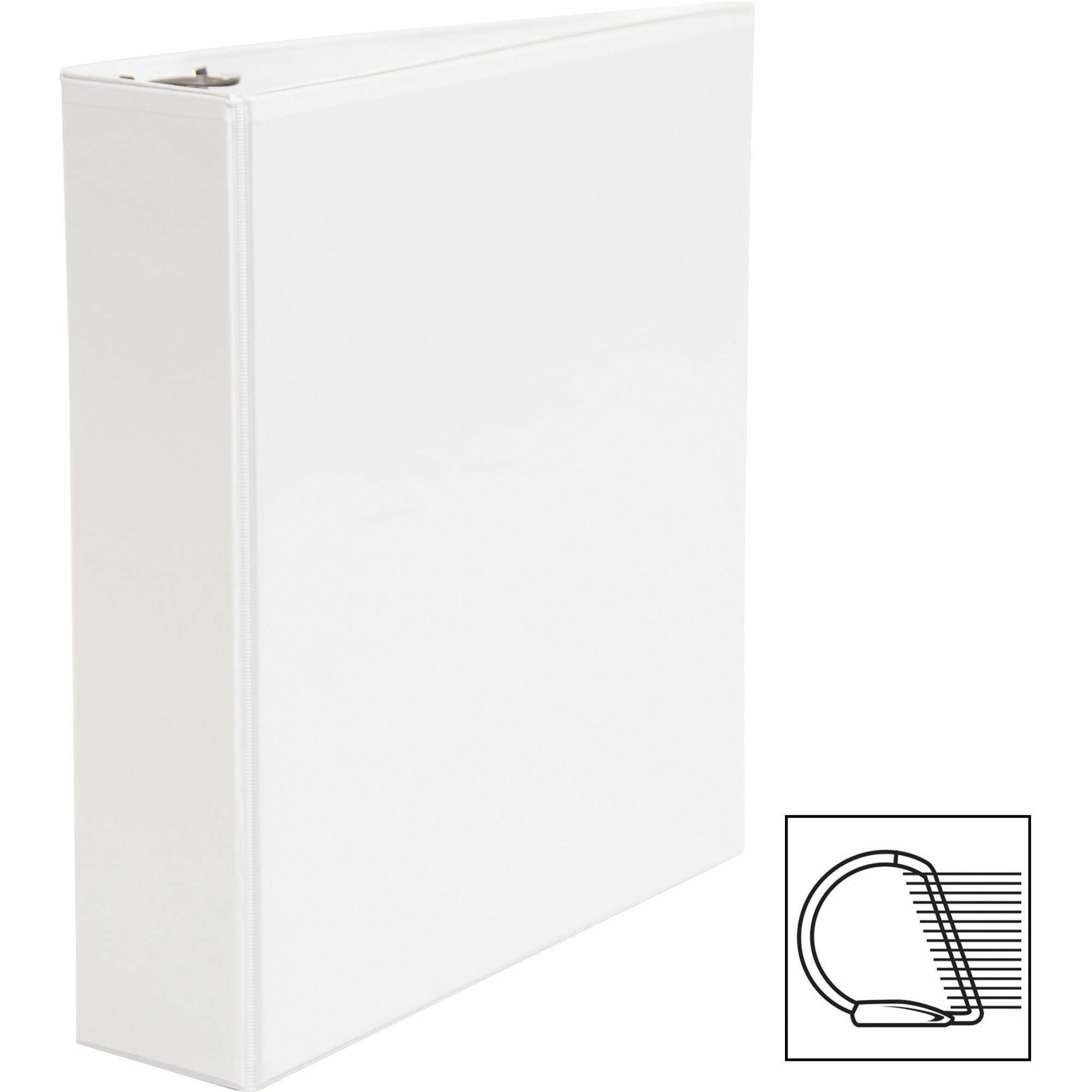 Business Source Basic D-Ring White View Binders - 2" Binder Capacity - Letter - 8 1/2" x 11" Sheet Size - D-Ring Fastener(s) - Polypropylene - White - 1.50 lb - Clear Overlay - 1 Each -