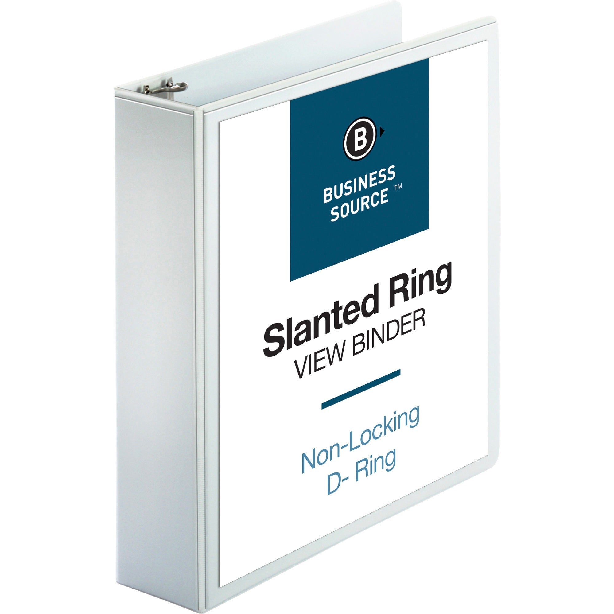 Business Source Basic D-Ring White View Binders - 2" Binder Capacity - Letter - 8 1/2" x 11" Sheet Size - D-Ring Fastener(s) - Polypropylene - White - 1.50 lb - Clear Overlay - 1 Each -