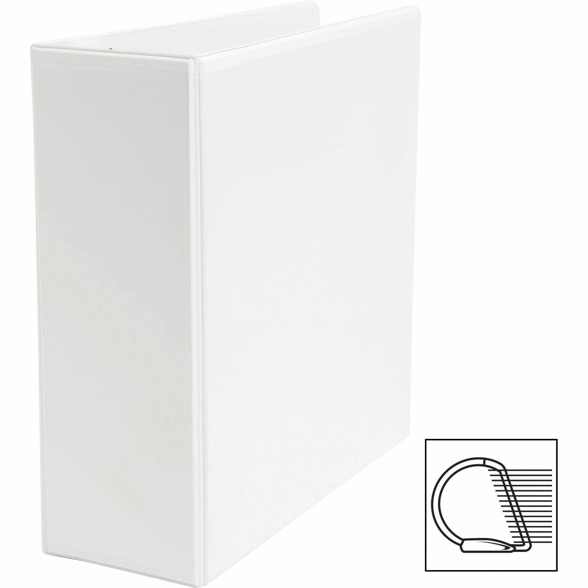 Business Source Basic D-Ring White View Binders - 4" Binder Capacity - Letter - 8 1/2" x 11" Sheet Size - D-Ring Fastener(s) - Polypropylene - White - 1.75 lb - Clear Overlay - 1 Each -