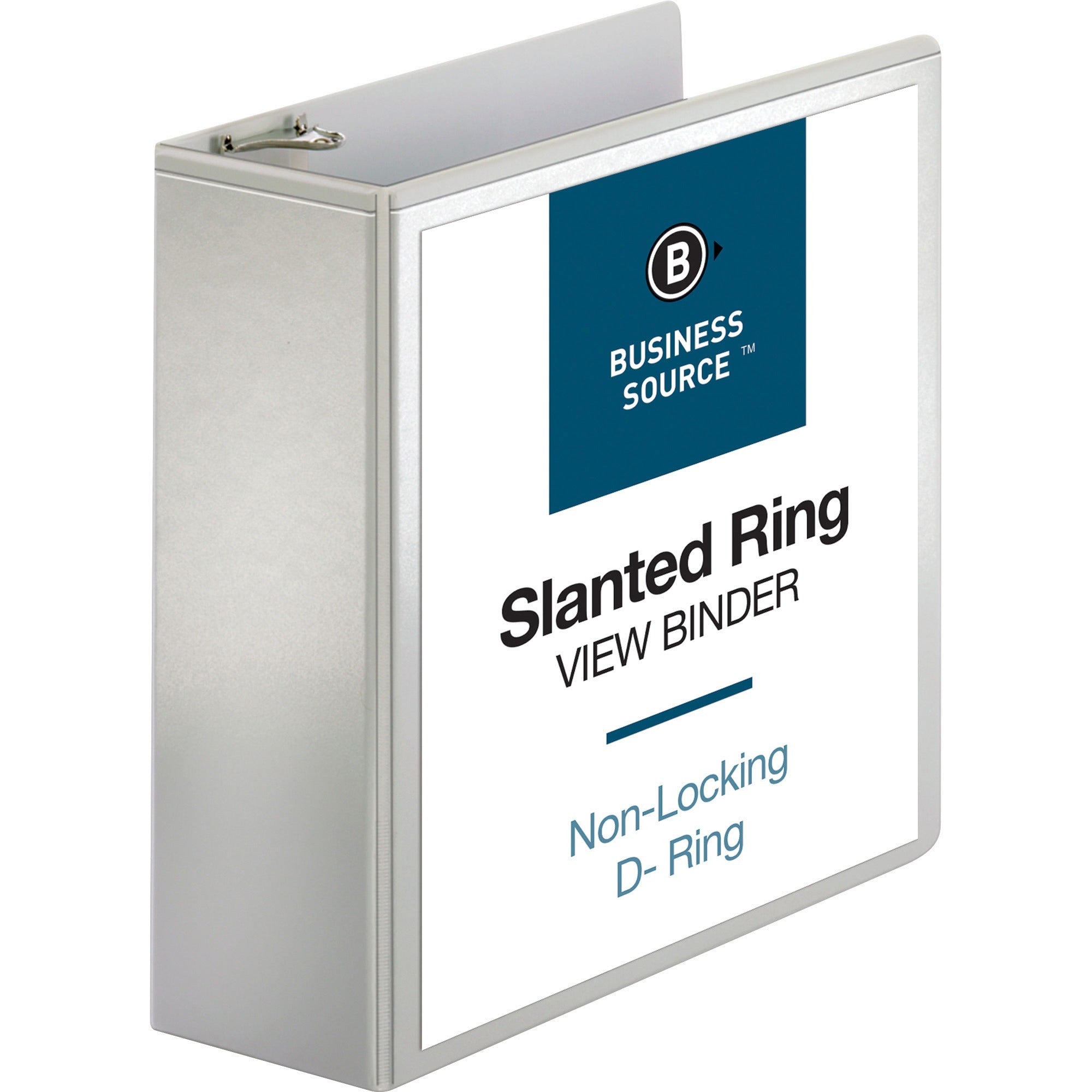 Business Source Basic D-Ring White View Binders - 4" Binder Capacity - Letter - 8 1/2" x 11" Sheet Size - D-Ring Fastener(s) - Polypropylene - White - 1.75 lb - Clear Overlay - 1 Each -