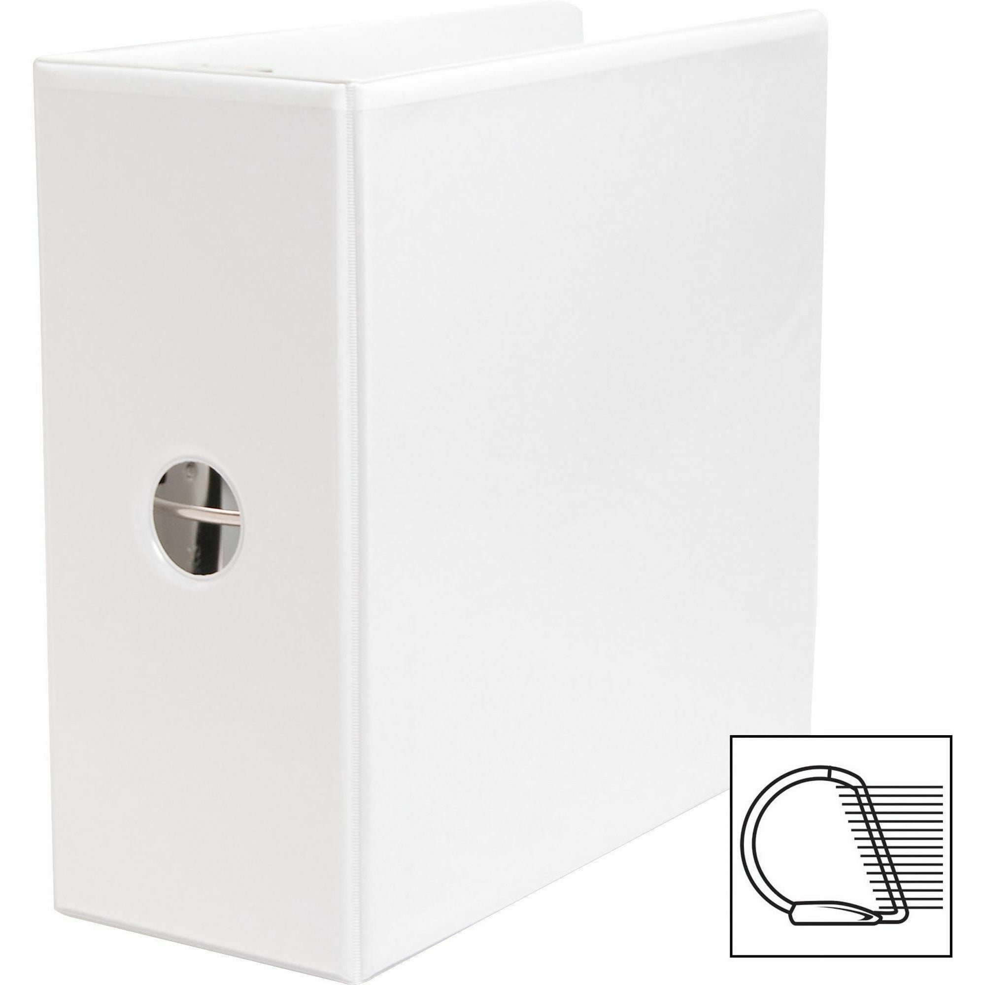 Business Source Basic D-Ring White View Binders - 5" Binder Capacity - Letter - 8 1/2" x 11" Sheet Size - D-Ring Fastener(s) - Polypropylene - White - 2.10 lb - Clear Overlay - 1 Each -