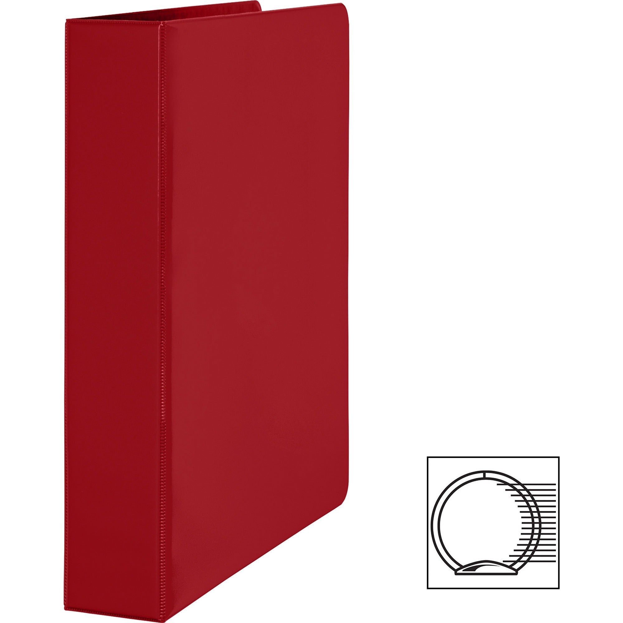Business Source Basic Round Ring Binders - 1 1/2" Binder Capacity - Letter - 8 1/2" x 11" Sheet Size - 350 Sheet Capacity - 3 x Round Ring Fastener(s) - Polypropylene, Chipboard - Red - 1.02 lb - Exposed Rivet, Sturdy - 1 Each -