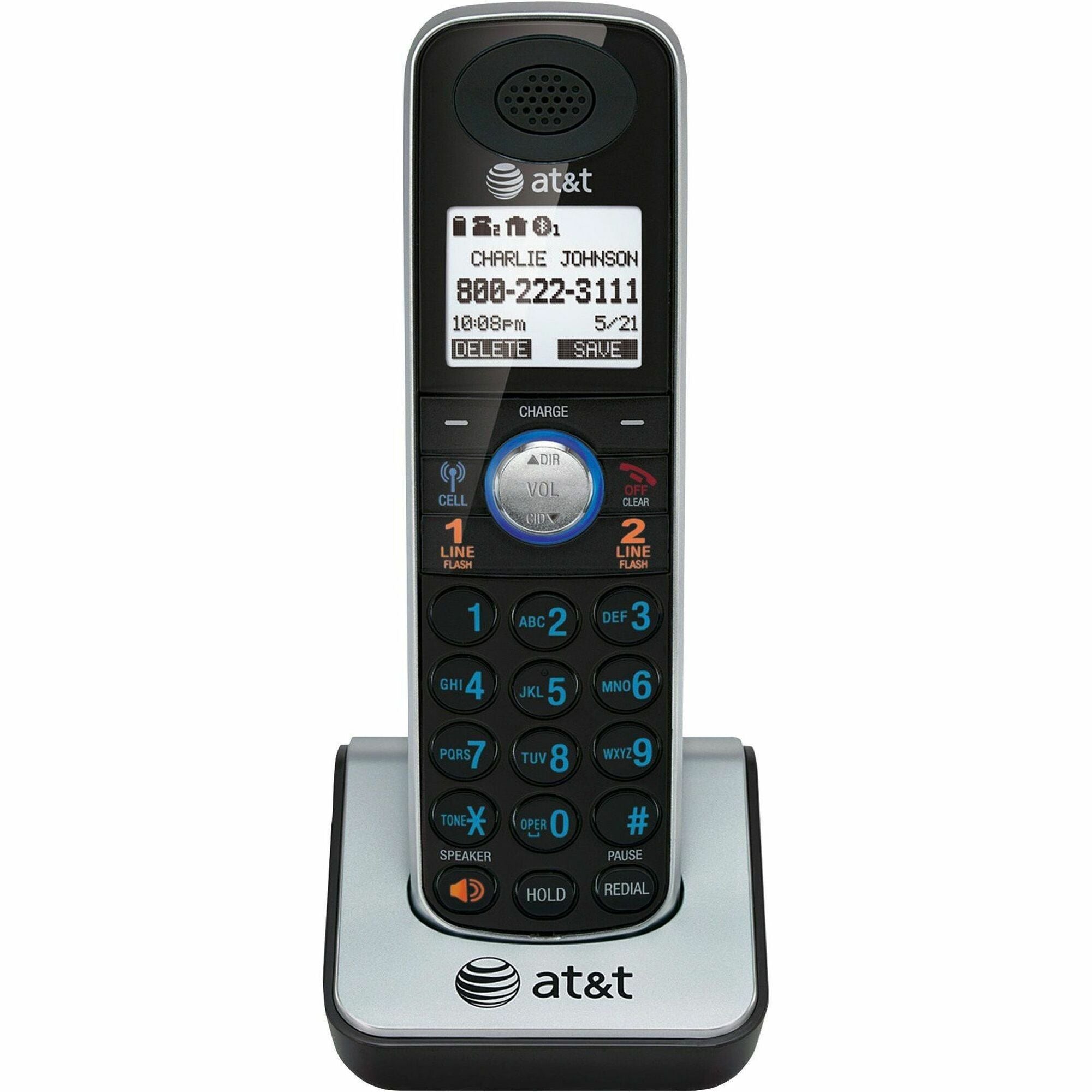 AT&T TL86009 DECT 6.0 Accessory Handset for AT&T TL86109, Black - Cordless - Headset Port - Silver -