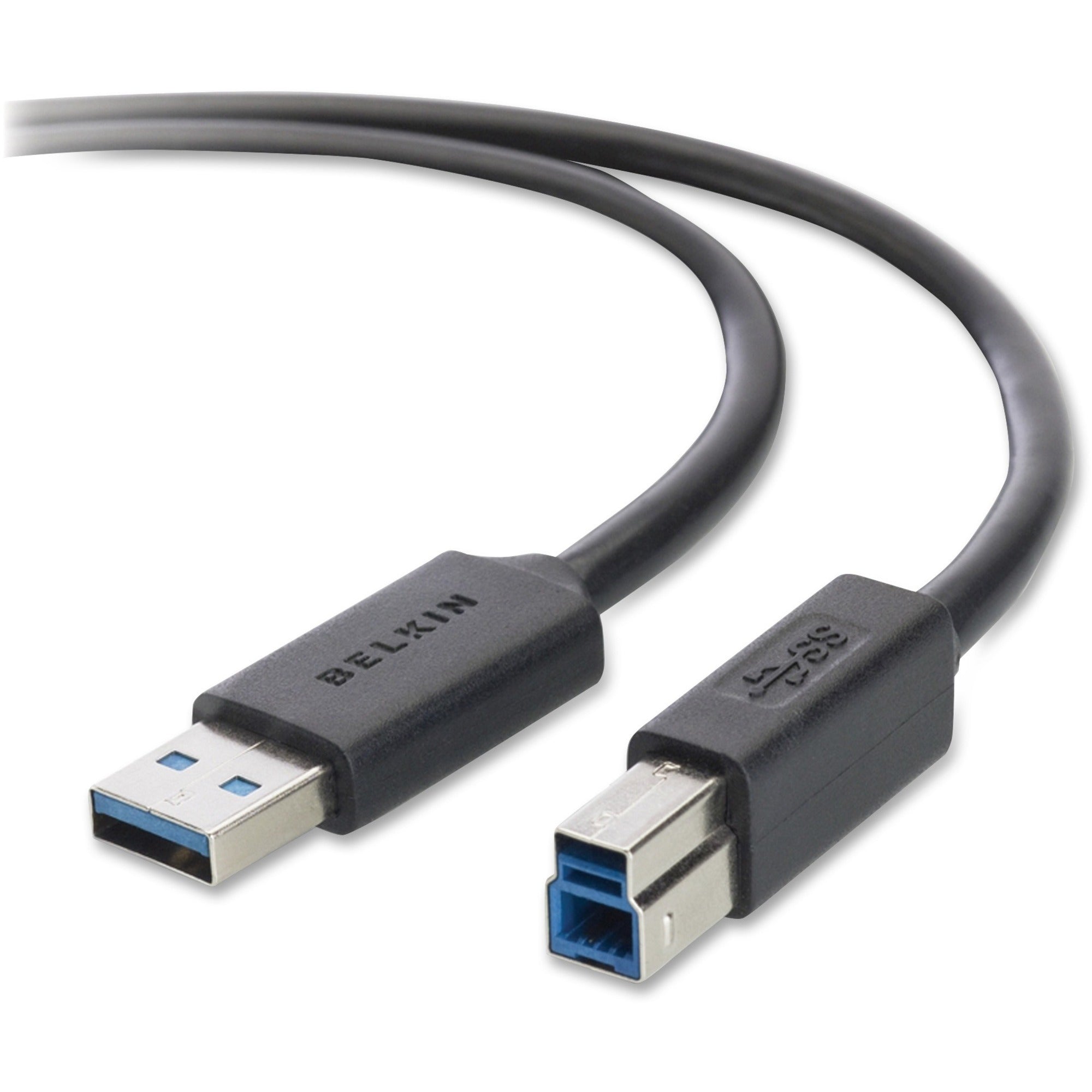 Belkin SuperSpeed USB 3.0 Cable - 10 ft USB Data Transfer Cable for Printer, Scanner, Portable Hard Drive, Keyboard - First End: 1 x 9-pin USB 3.0 Type A - Male - Second End: 1 x 9-pin USB 3.0 Type B - Male - Shielding - Black - 1 Each -