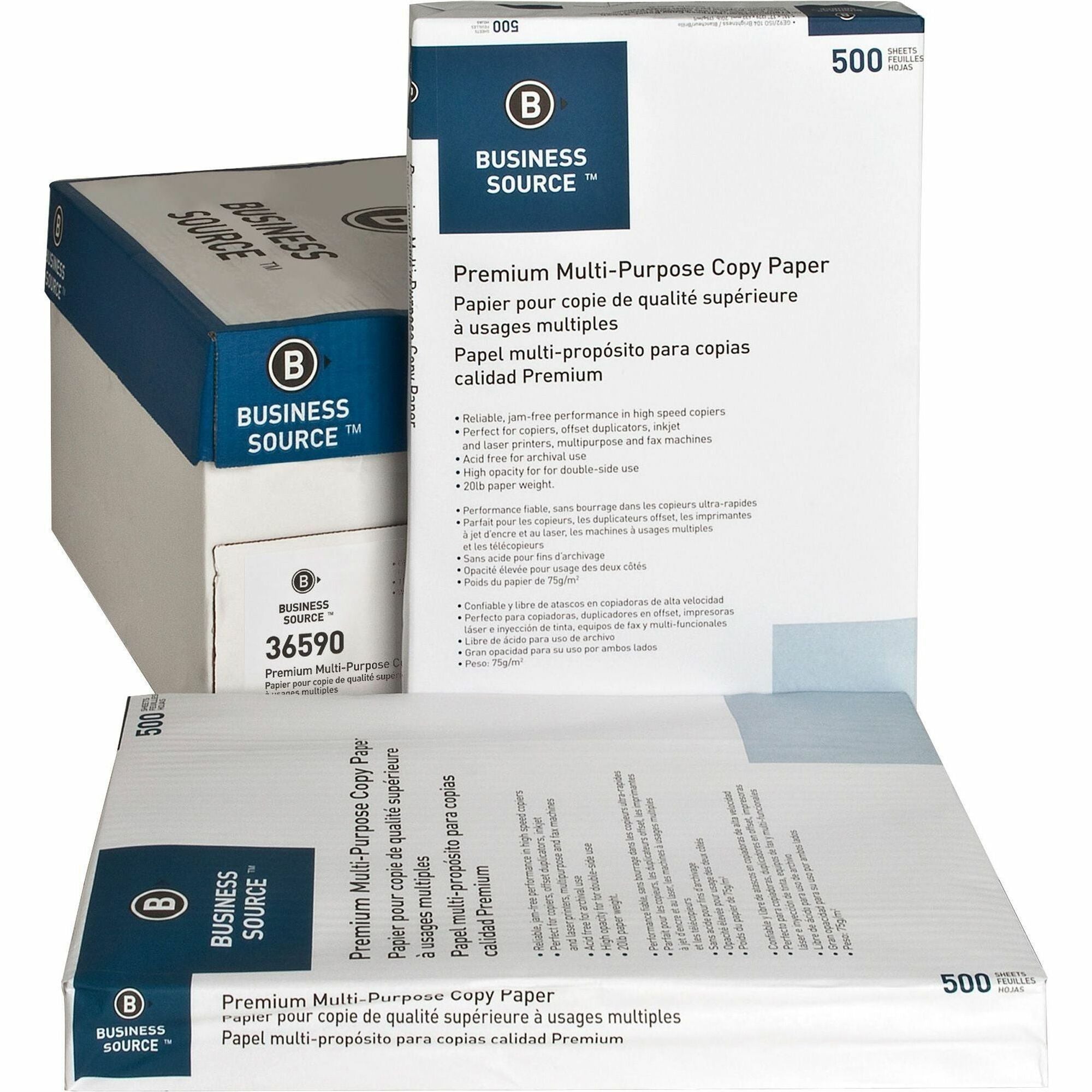 Business Source Premium Multipurpose Copy Paper - 92 Brightness - Ledger/Tabloid - 11" x 17" - 20 lb Basis Weight - 2500 / Carton - Acid-free - White -
